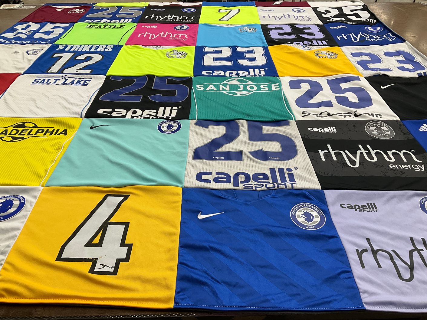 T-shirt quilt with soccer themes by Traci from TX