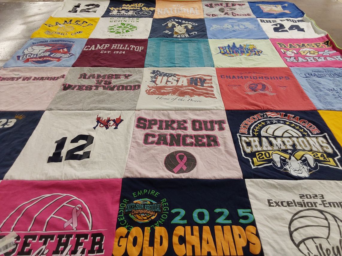 T-shirt quilt with volleyball, sports themes by Lisa from NJ
