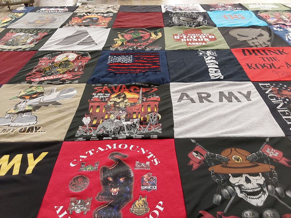 T-shirt quilt with military, art themes by Joshua from MO