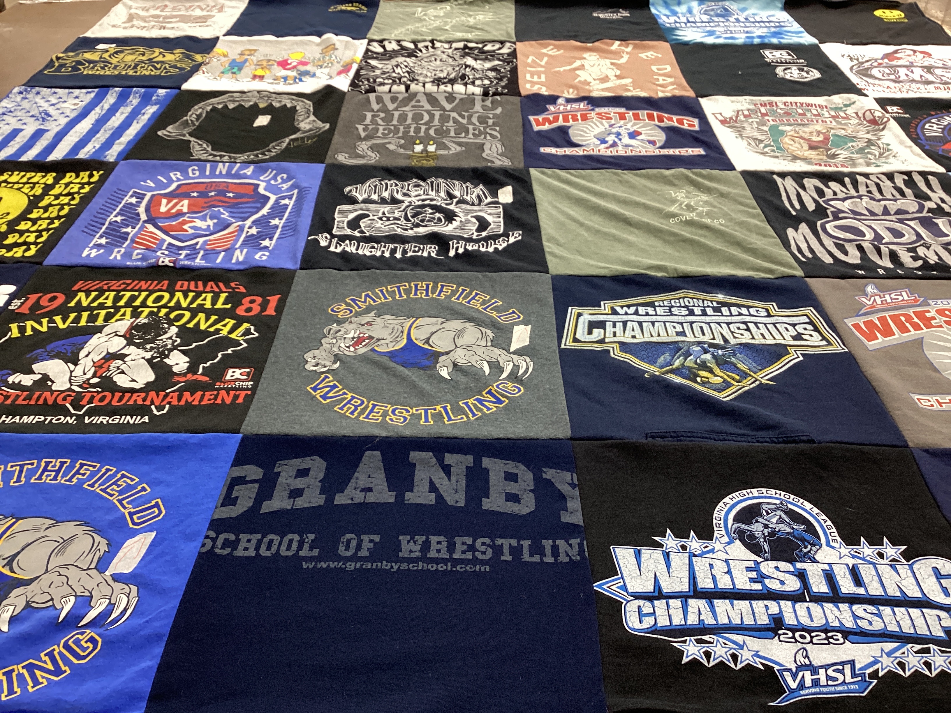T-shirt quilt from granby school of wrestling, smithfield high school by Christine from VA