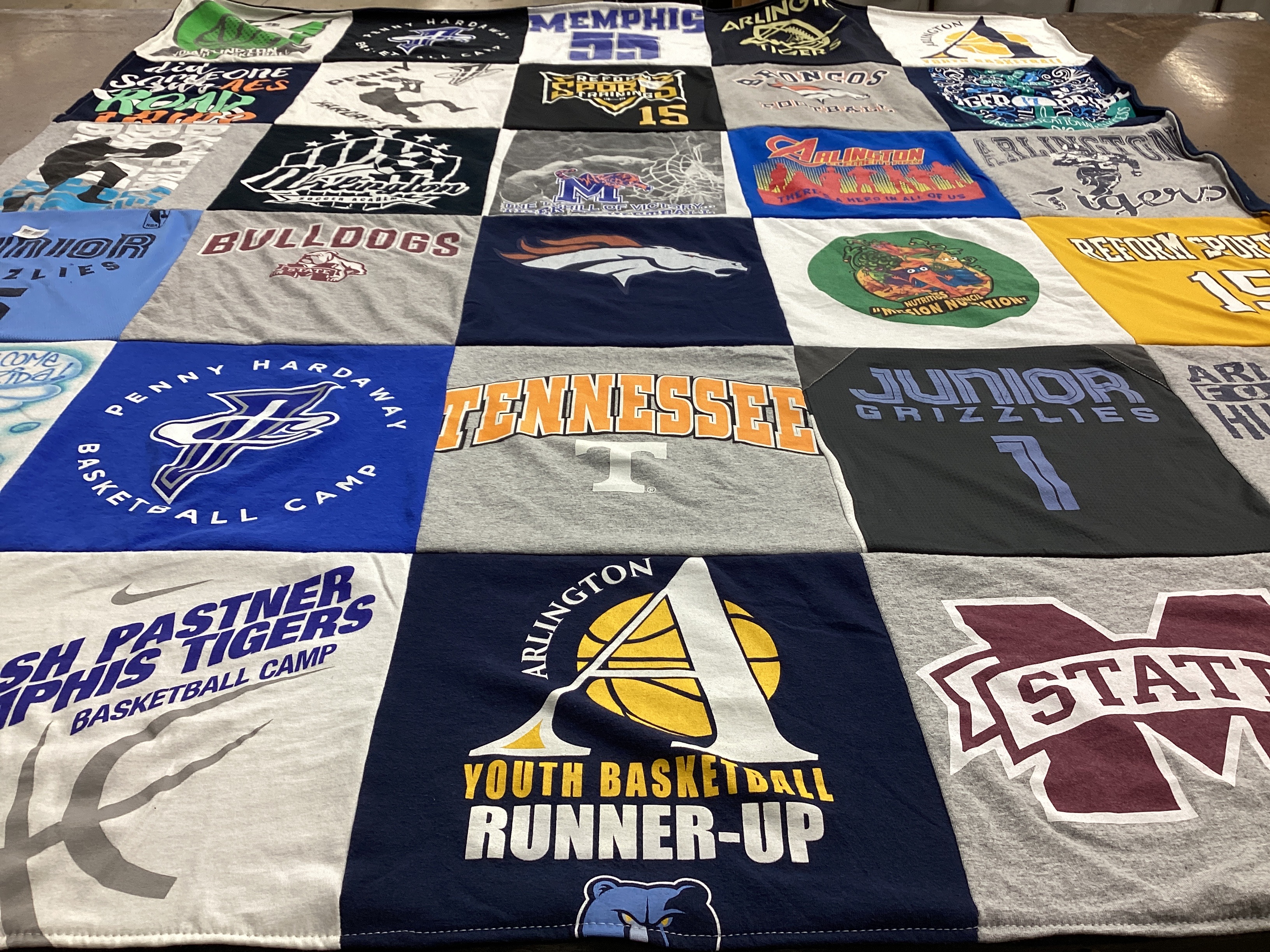 T-shirt quilt featuring memphis tigers, arlington tigers by Ashley from TN