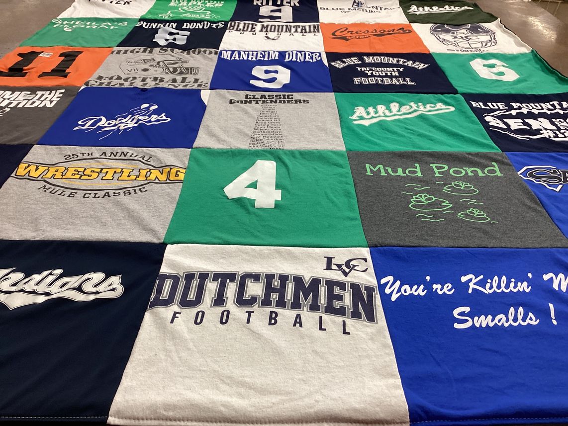 T-shirt quilt featuring blue mountain football, dutchmen football by Lavinia from PA