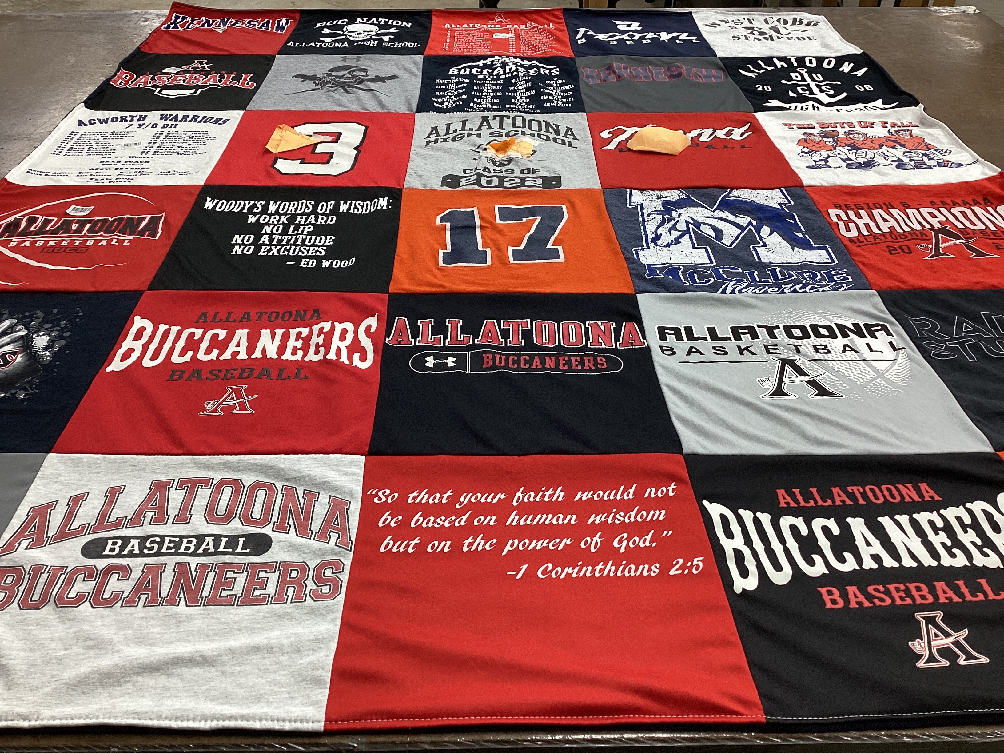 T-shirt quilt featuring allatoona buccaneers baseball, allatoona buccaneers basketball by Allison from GA