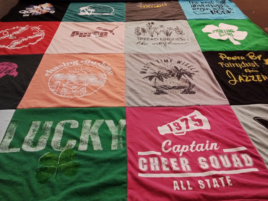 T-shirt quilt with travel, nature themes by linda from IL