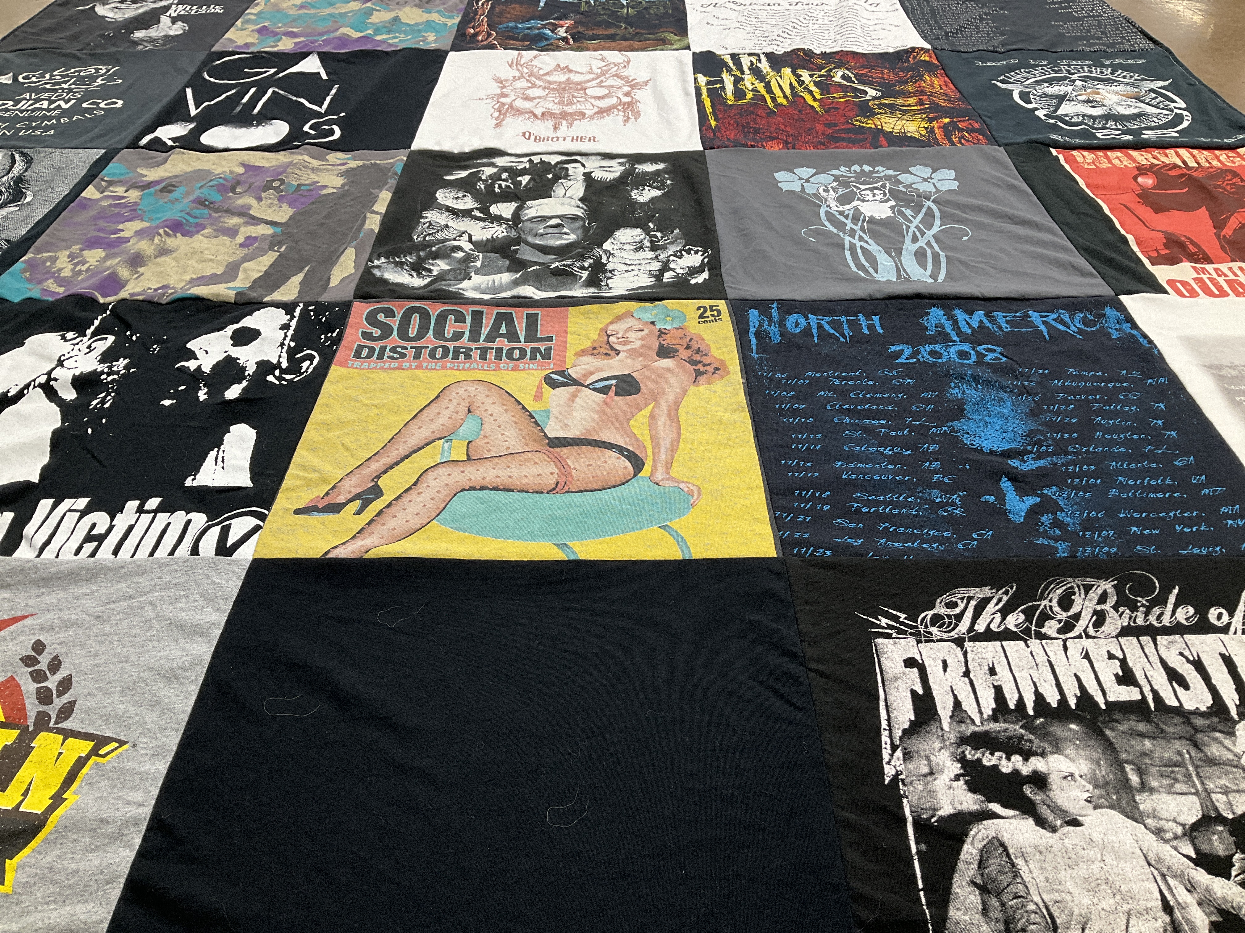 T-shirt quilt with music, concerts themes by Carmen from VA