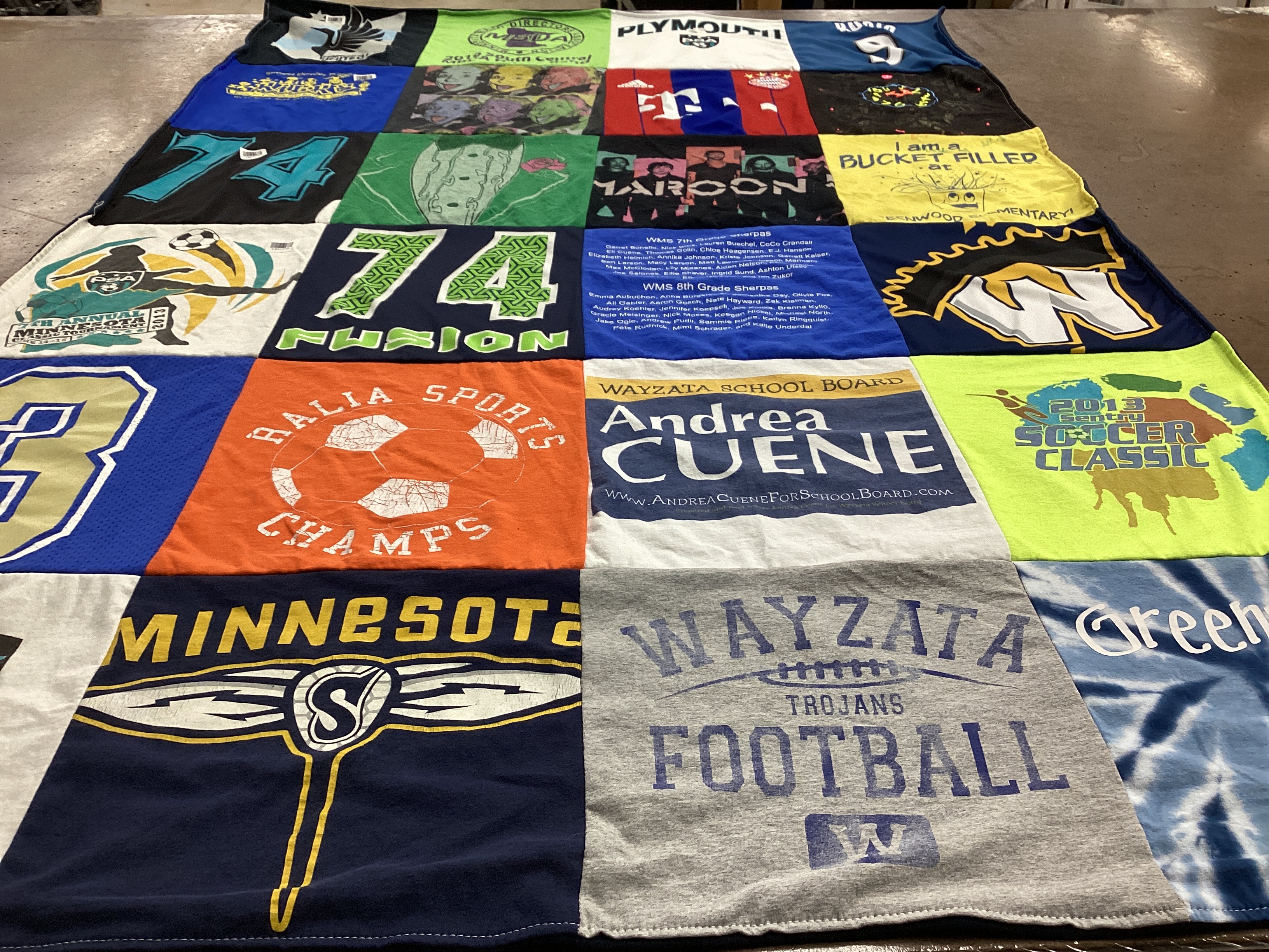 T-shirt quilt featuring wayzata trojans by Andrea from MN