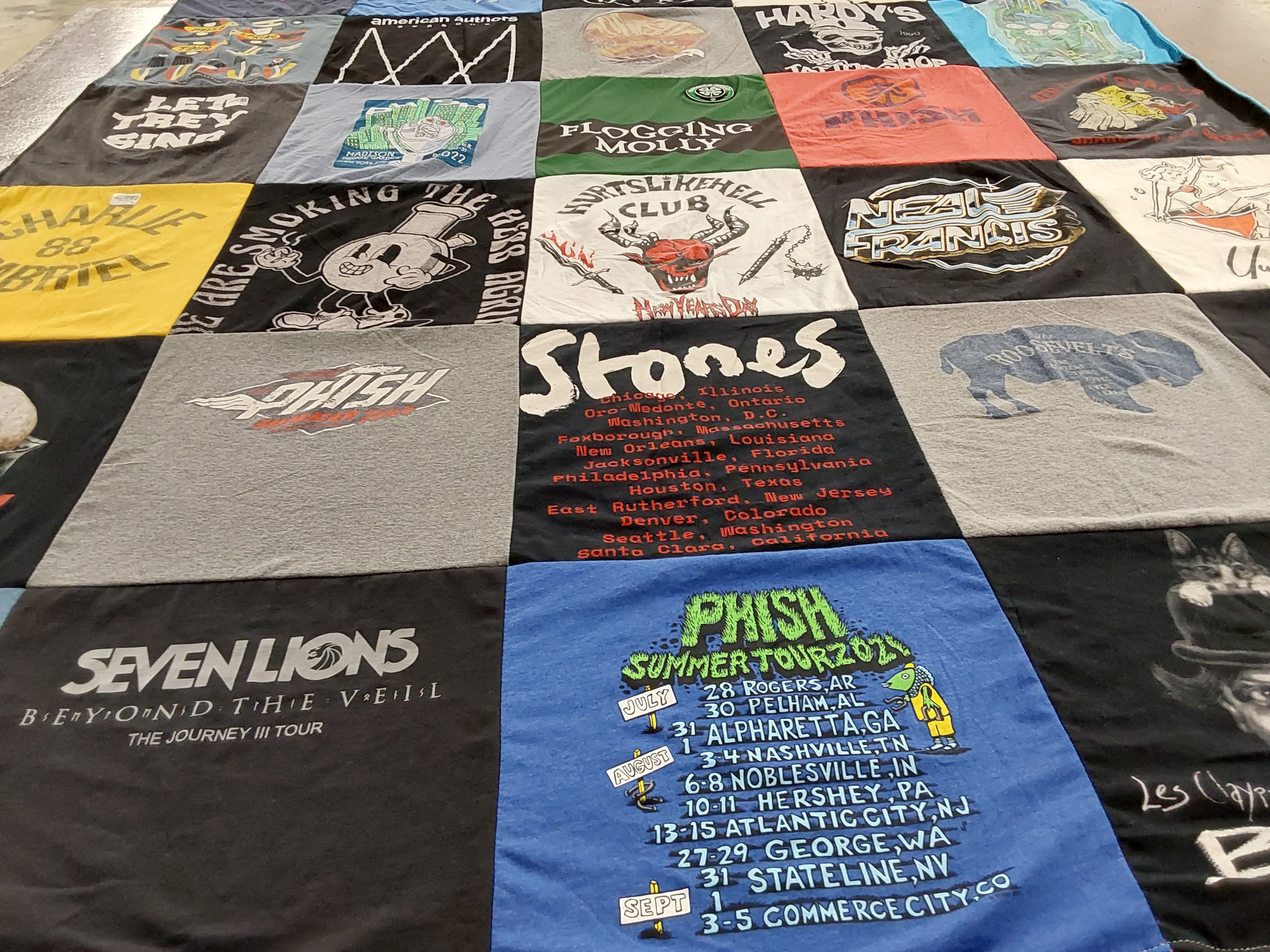 T-shirt quilt with music, concerts themes by Mark from TN