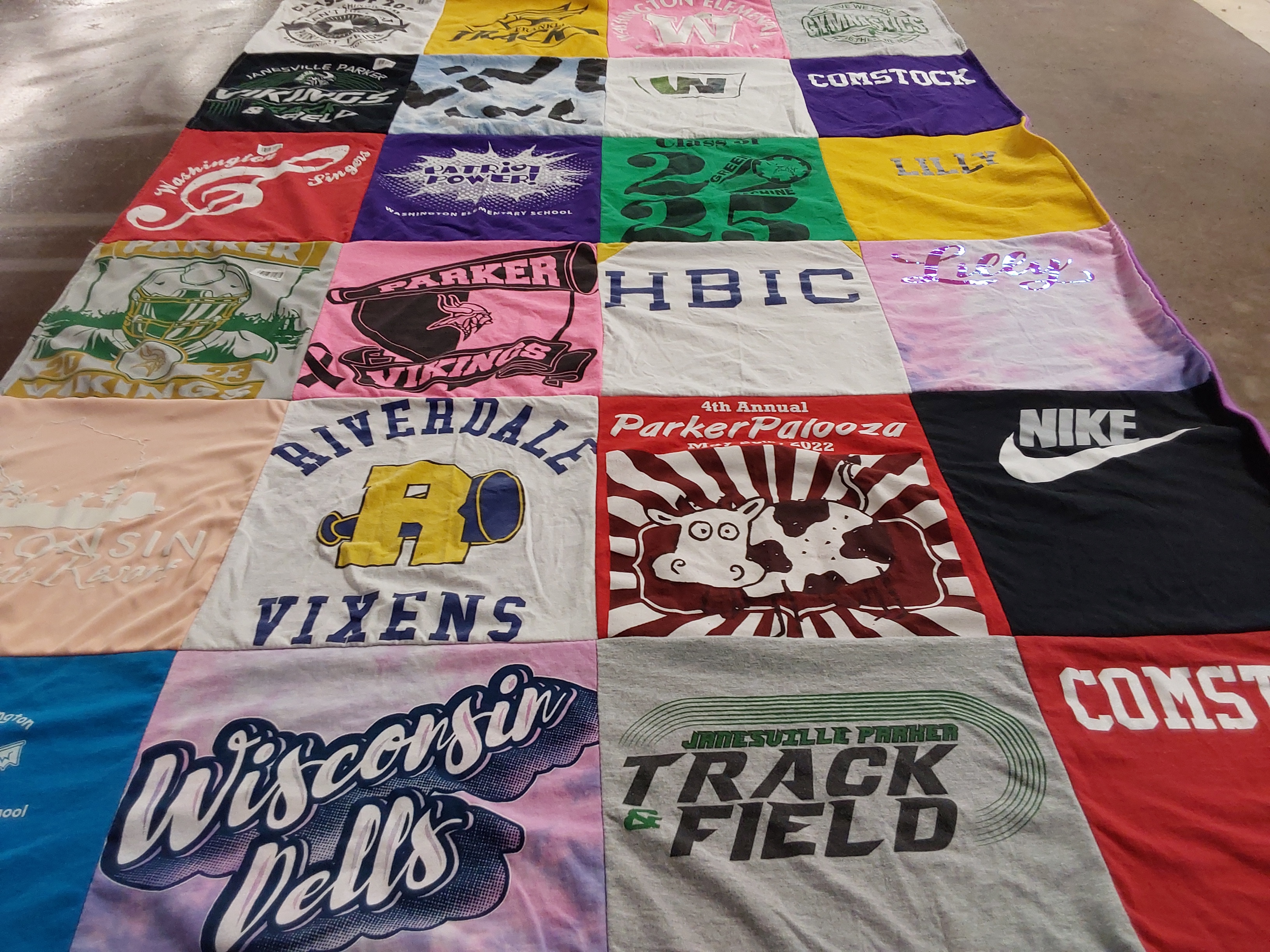 T-shirt quilt featuring parker high school vikings, riverdale vixens by Jenifer from WI