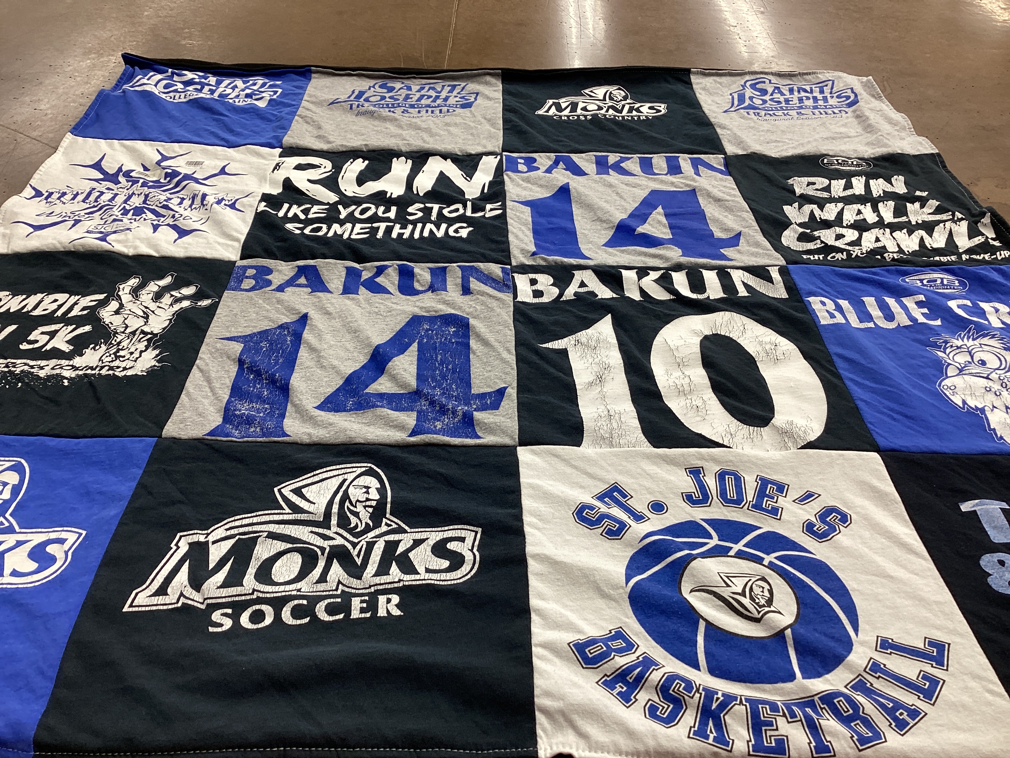 T-shirt quilt featuring saint joseph's college soccer, saint joseph's college basketball by Sarah from MA