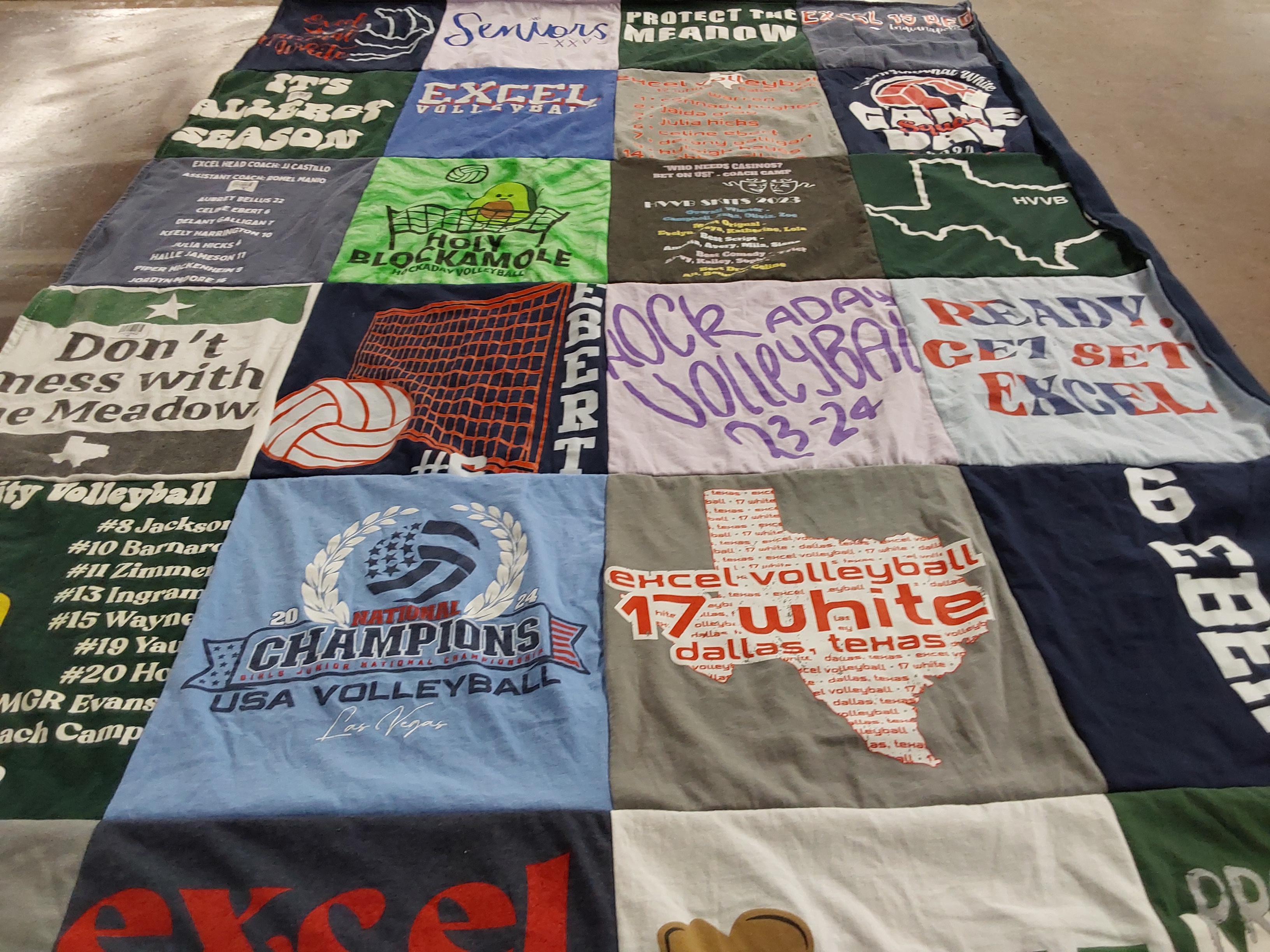 T-shirt quilt with volleyball themes by Dorothy from TX