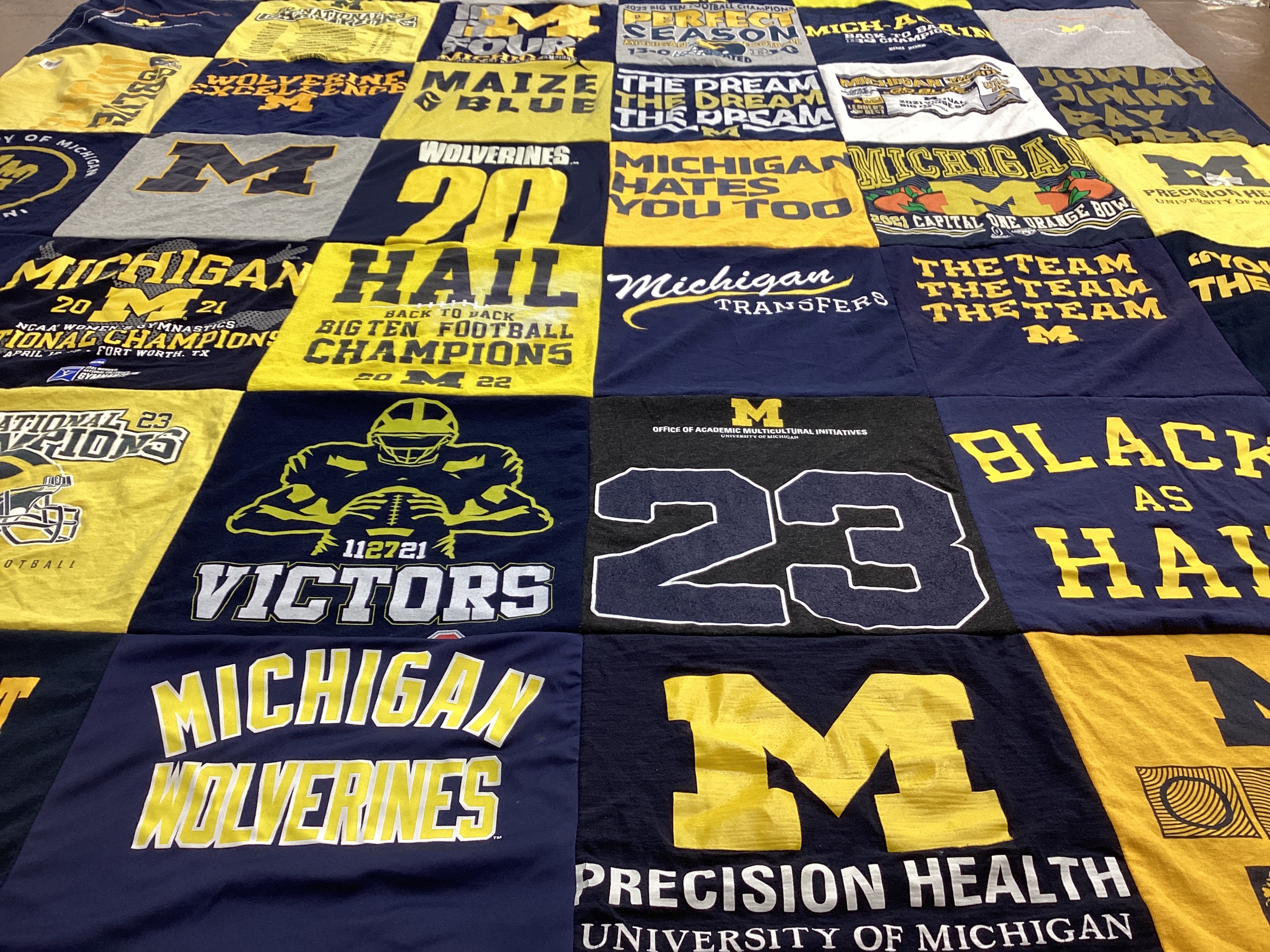 T-shirt quilt featuring michigan wolverines by Rachel from MI
