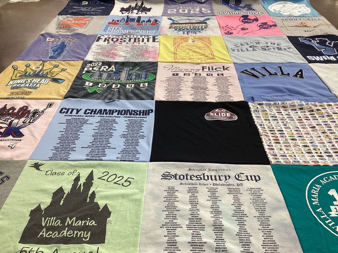 T-shirt quilt featuring villa maria academy swim and dive, villa maria academy rowing team by Magan from PA