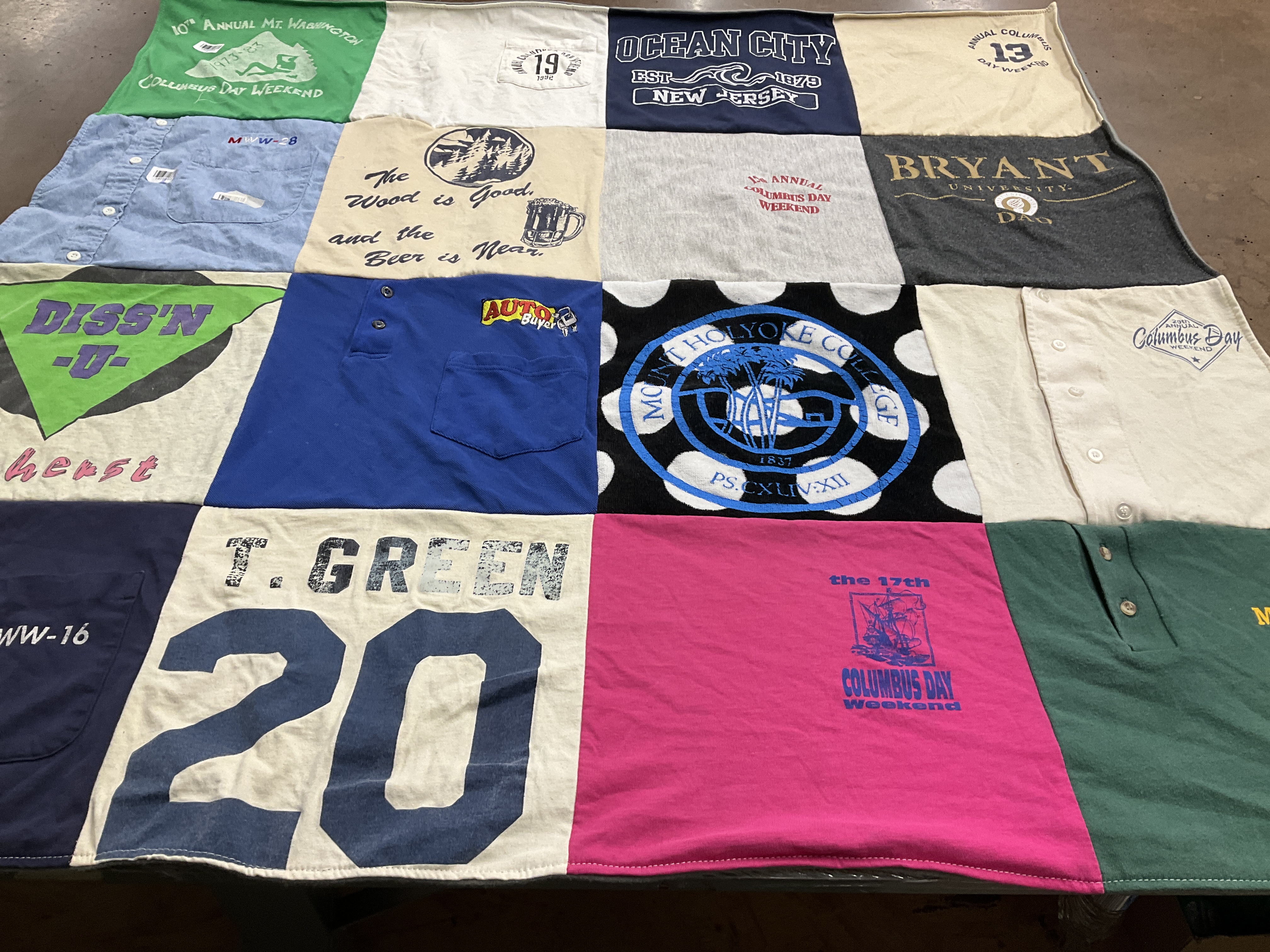 T-shirt quilt from bryant university, mt holyoke college by Debra from MA