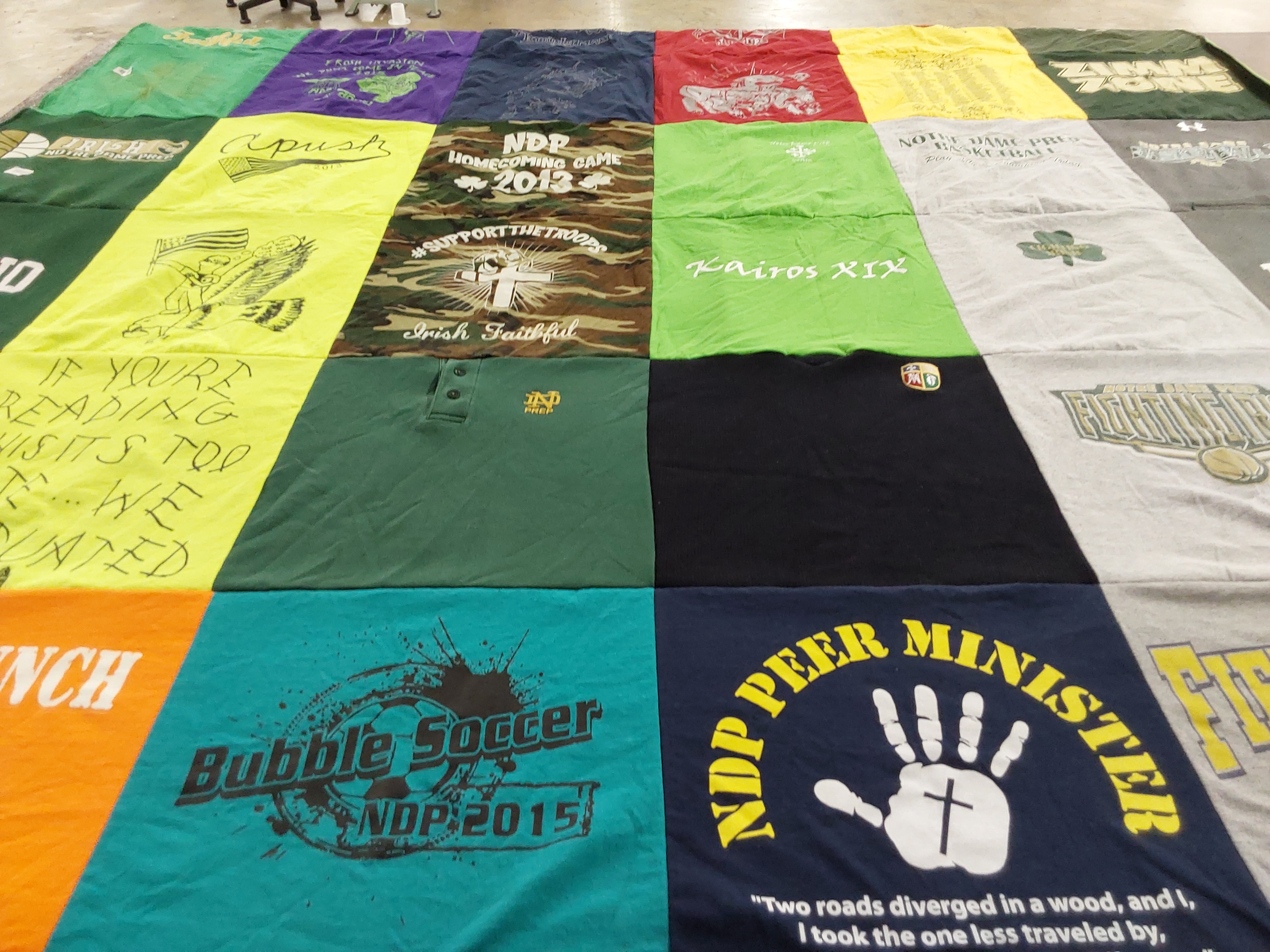T-shirt quilt from notre dame prep, notre dame university by Cameron from MO