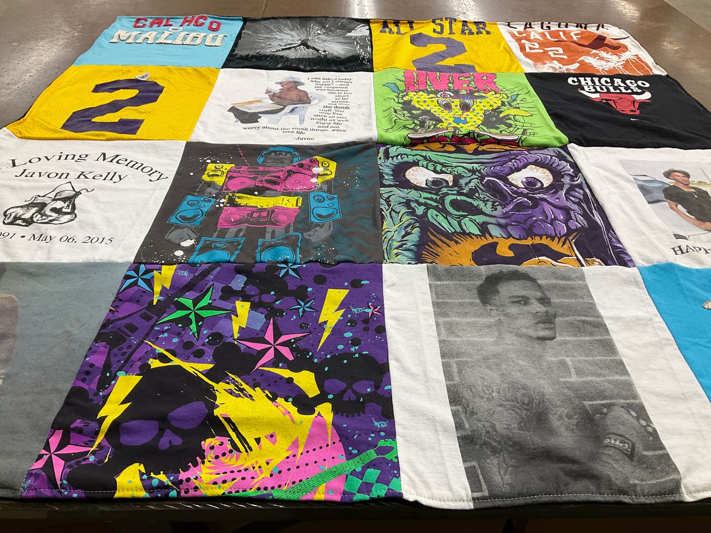 T-shirt quilt with sports, music themes by Michael from CA