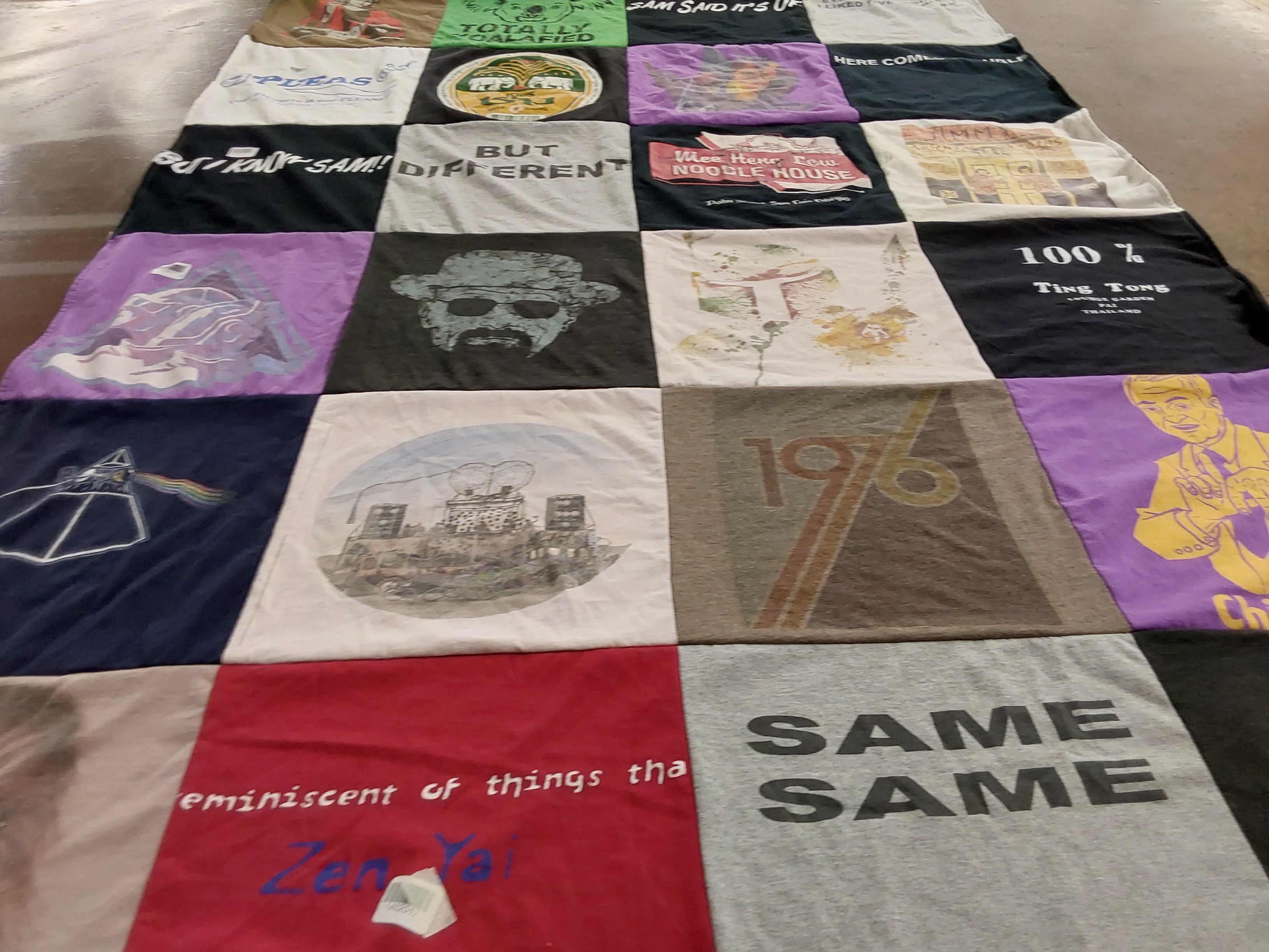 T-shirt quilt with music, art themes by Erika from CA