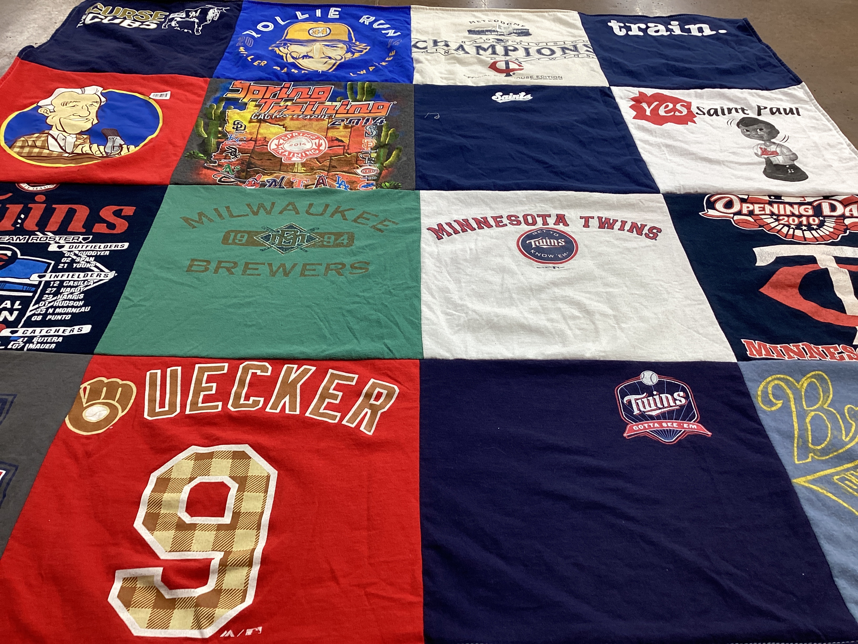 T-shirt quilt featuring minnesota twins, milwaukee brewers by Elizabeth from TN