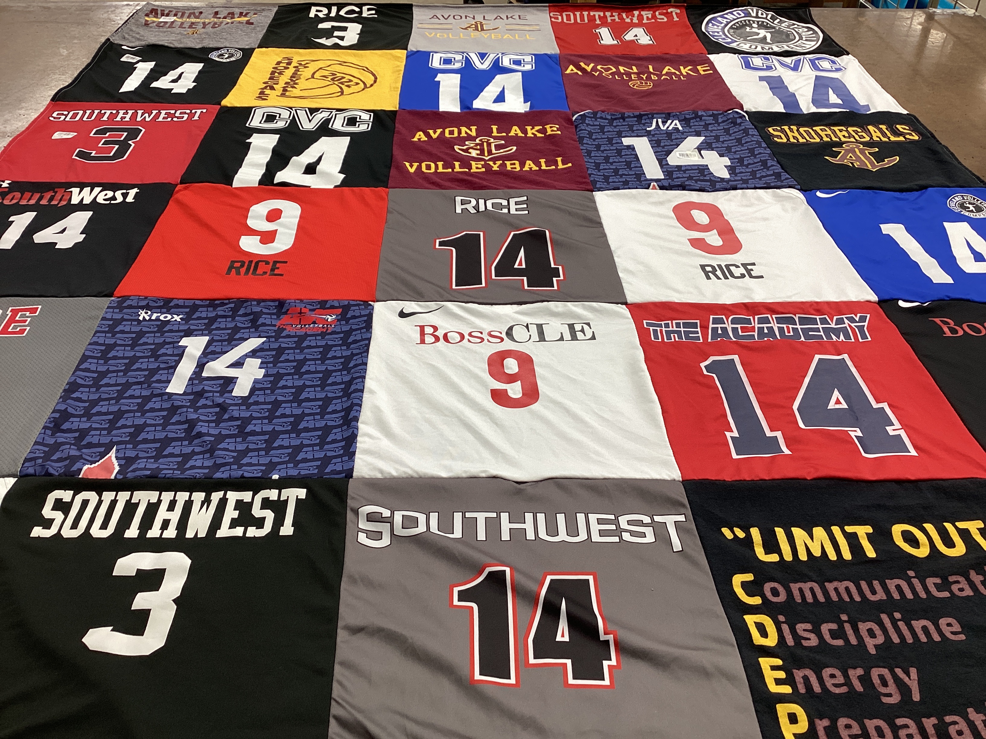 T-shirt quilt featuring shoregals volleyball, avon lake volleyball by Joy from OH