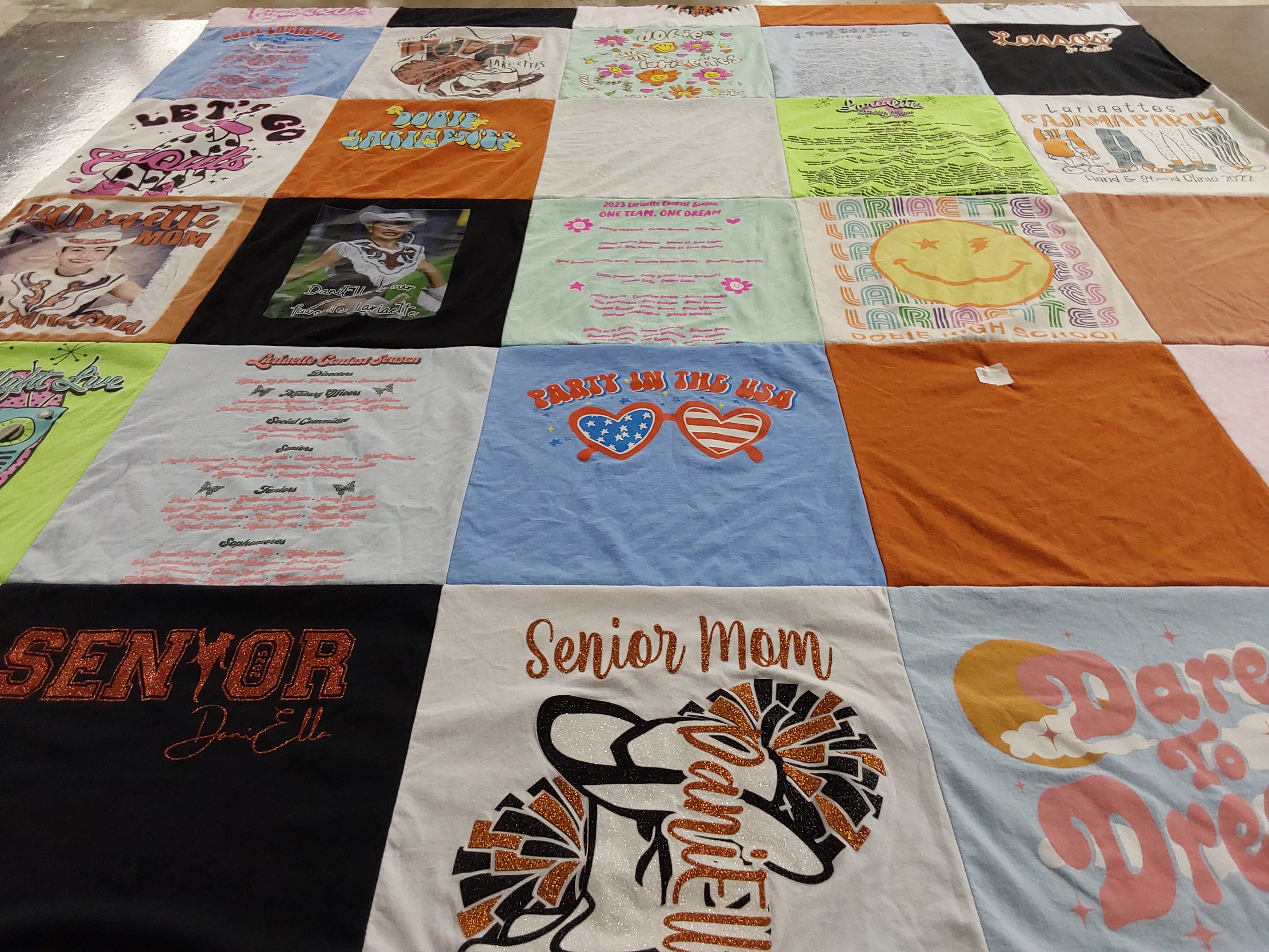 T-shirt quilt featuring larriettes by Perla from TX