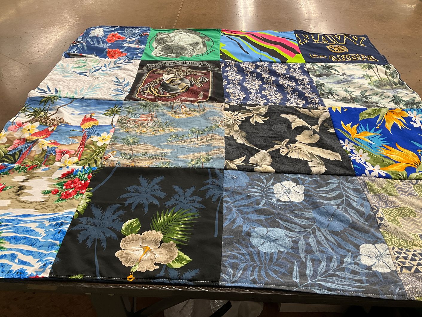 T-shirt quilt with beach, tropical themes by Teri from NC