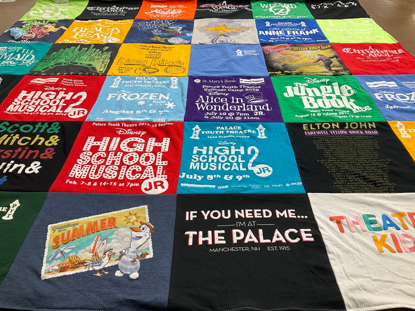 T-shirt quilt with theater, musicals themes by Sarah from NH