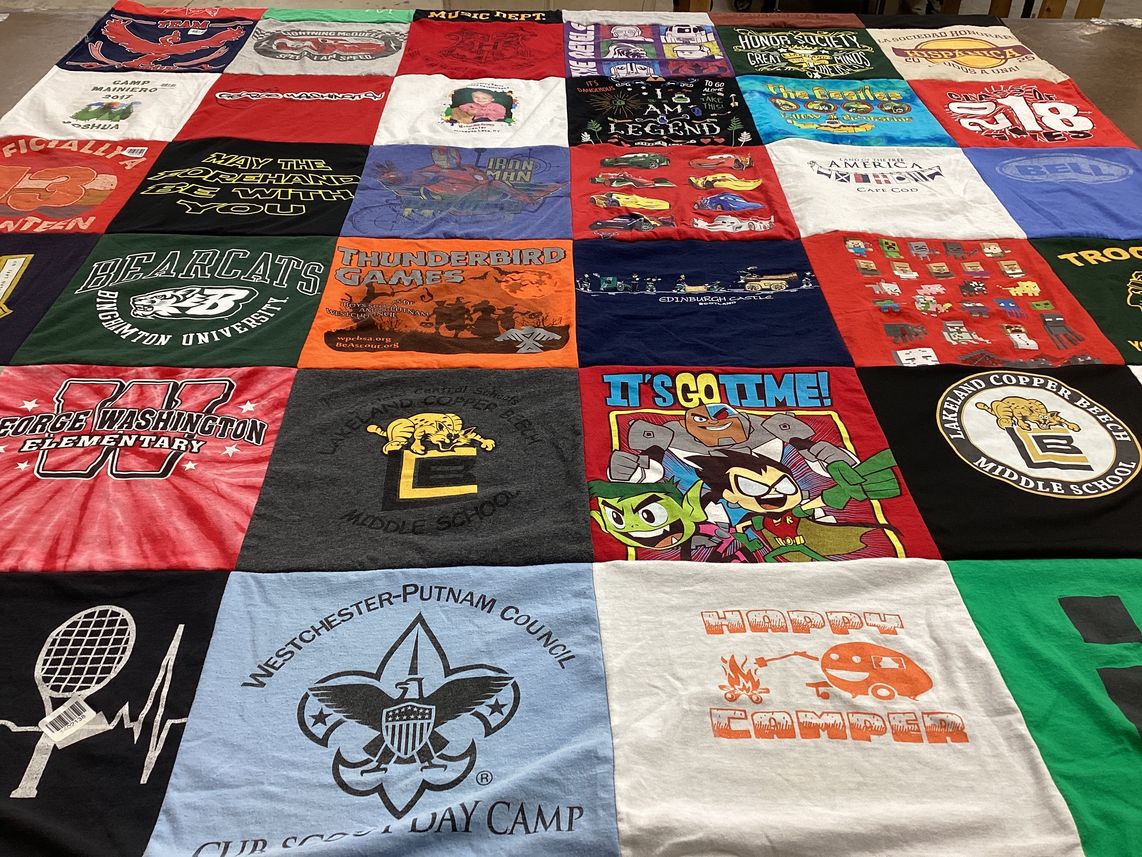 T-shirt quilt from binghamton university, george washington elementary by Joanne from NY
