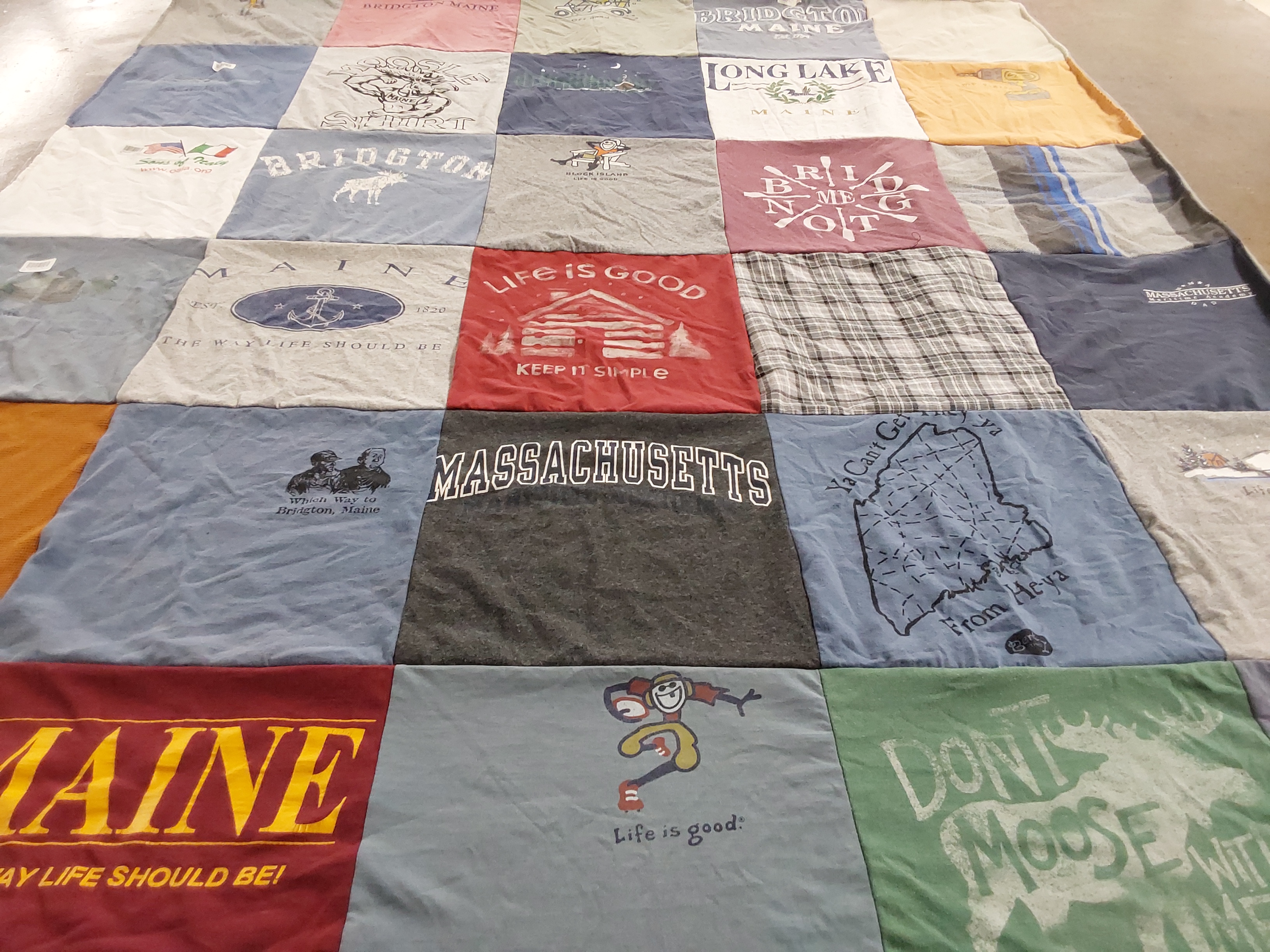T-shirt quilt with outdoors, travel themes by Donna from MA
