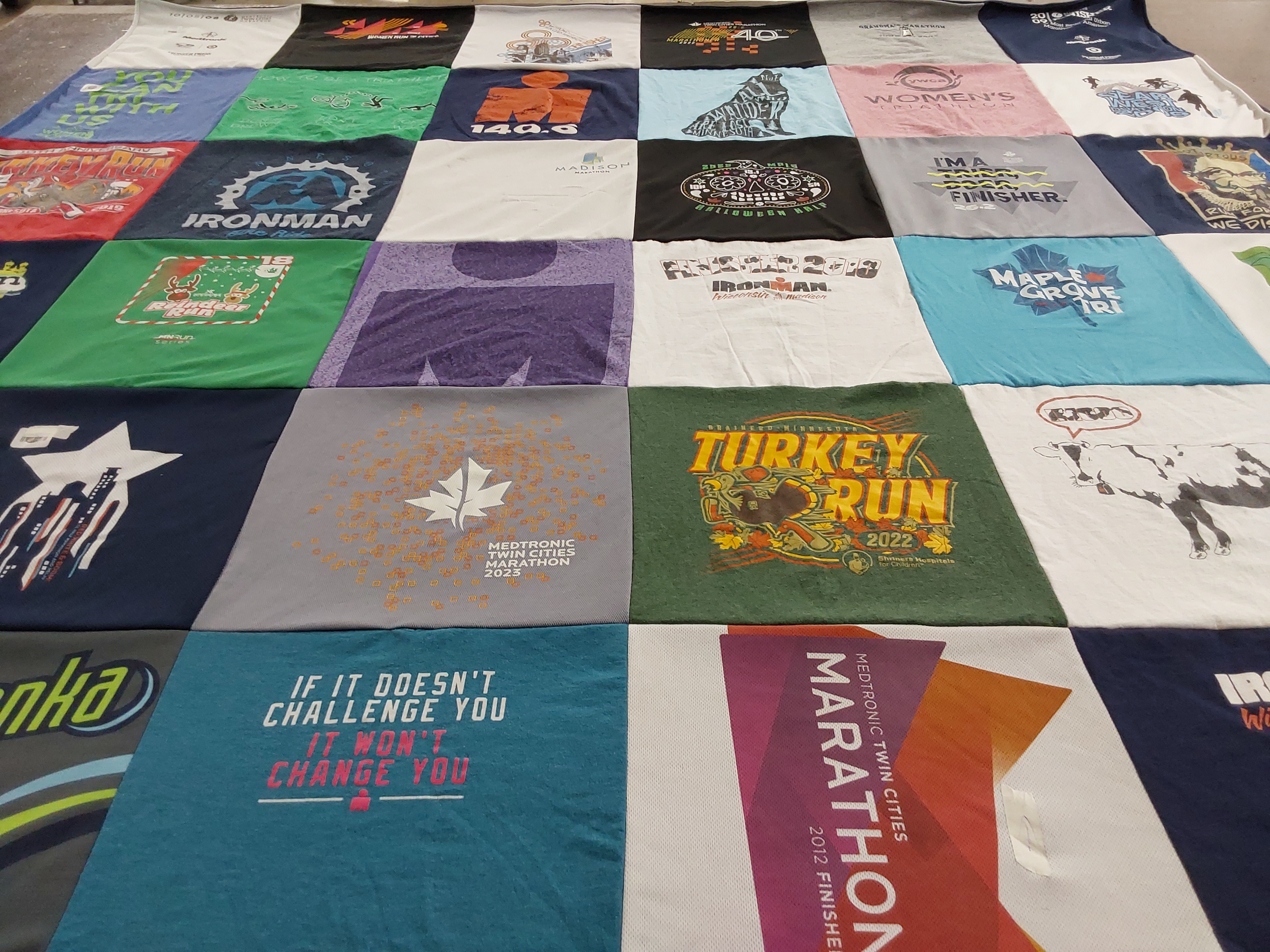 T-shirt quilt with running, fitness themes by Nicole from MN