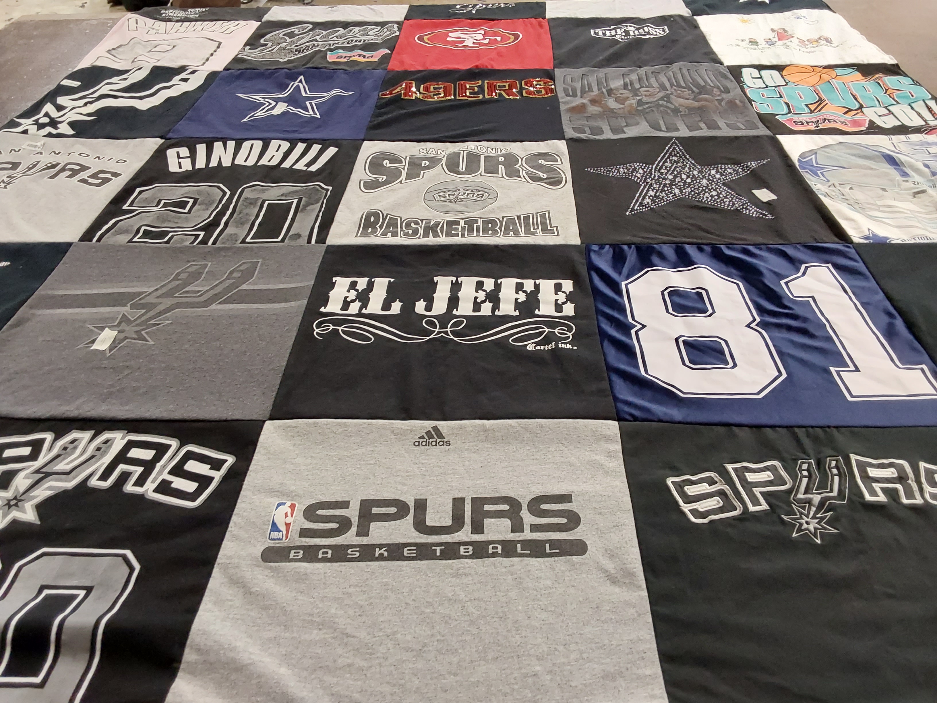 T-shirt quilt featuring san antonio spurs, dallas cowboys by Marie from CA