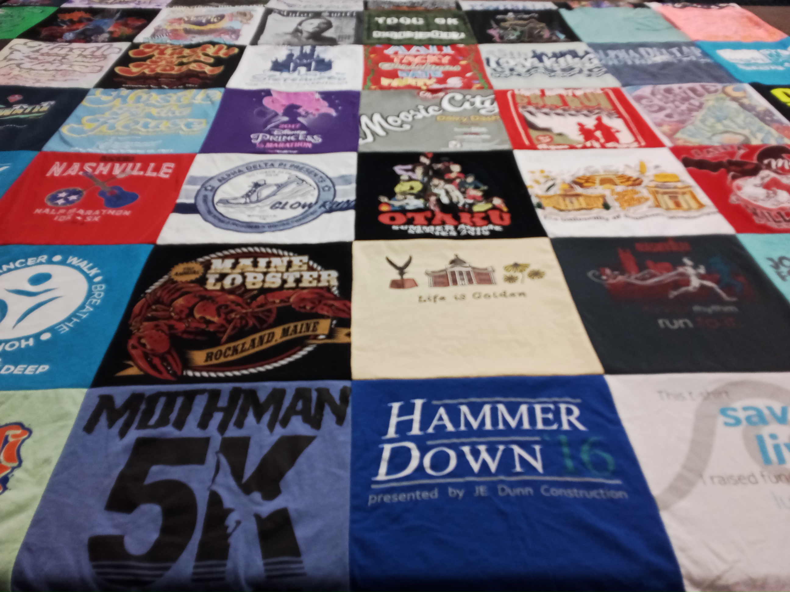 T-shirt quilt with running, lobsters themes by Stormy from TX