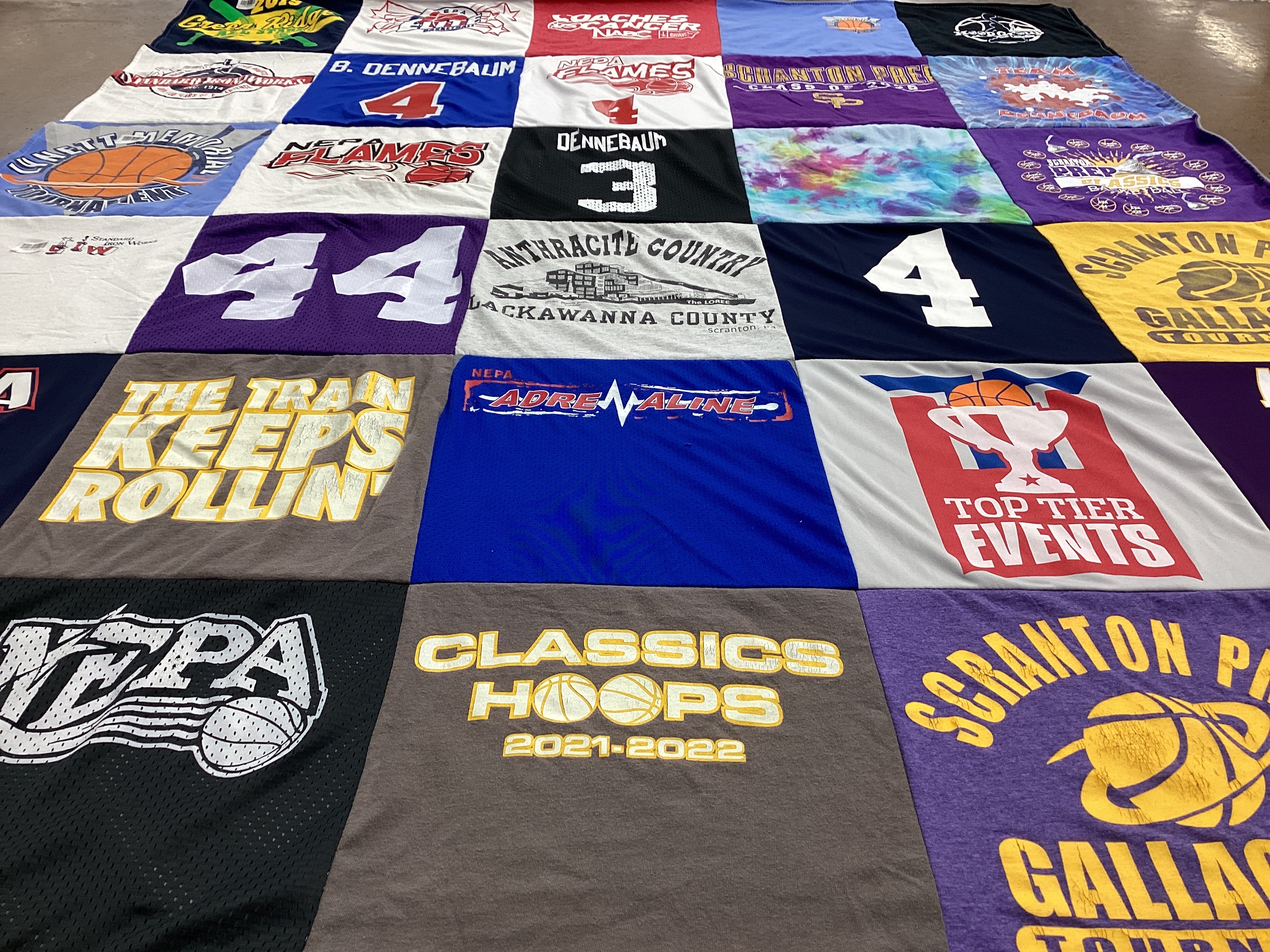 T-shirt quilt featuring flames, scranton prep by Jamie from PA