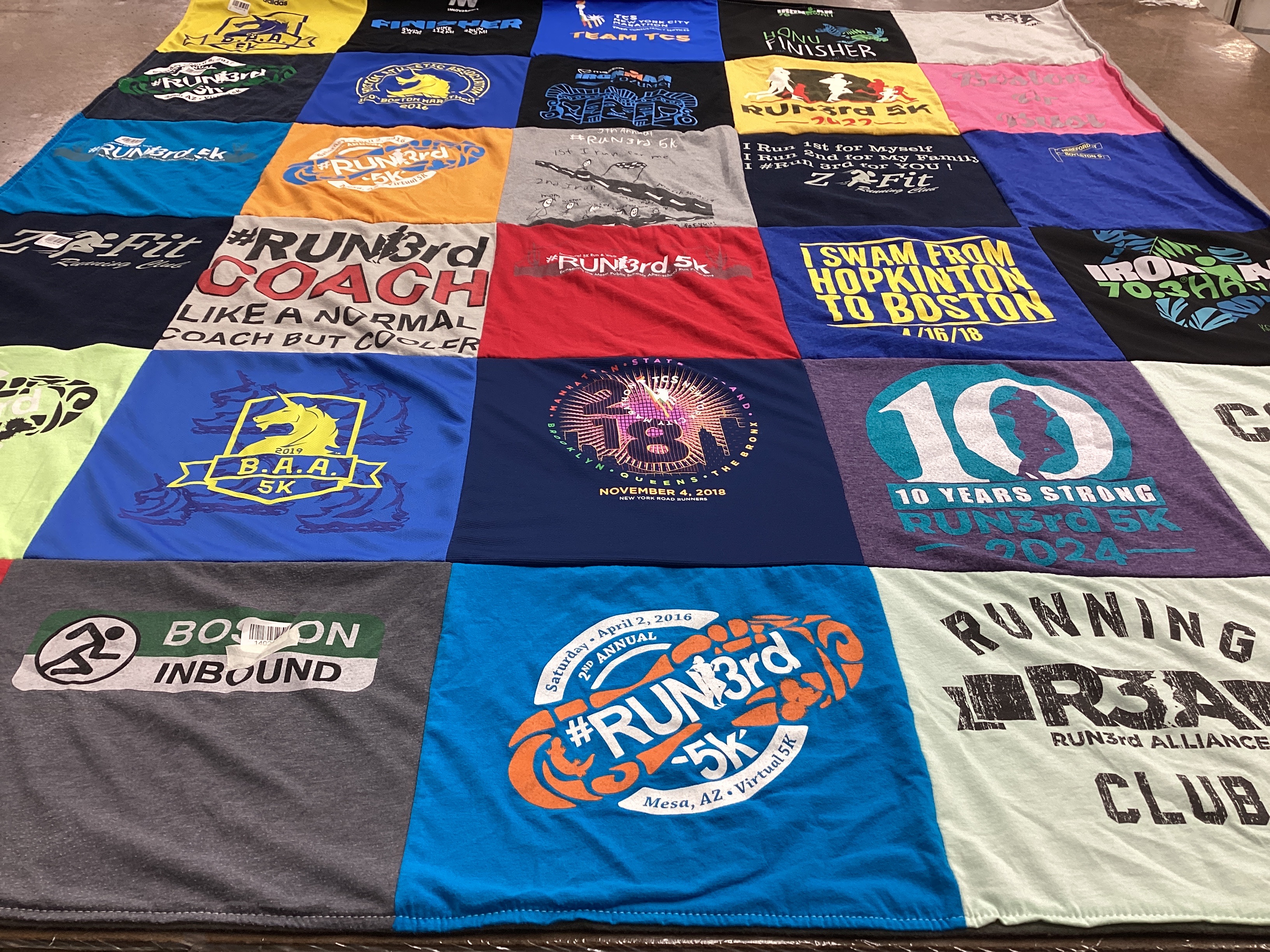 T-shirt quilt with running, 5k races themes by Kristopher from AZ