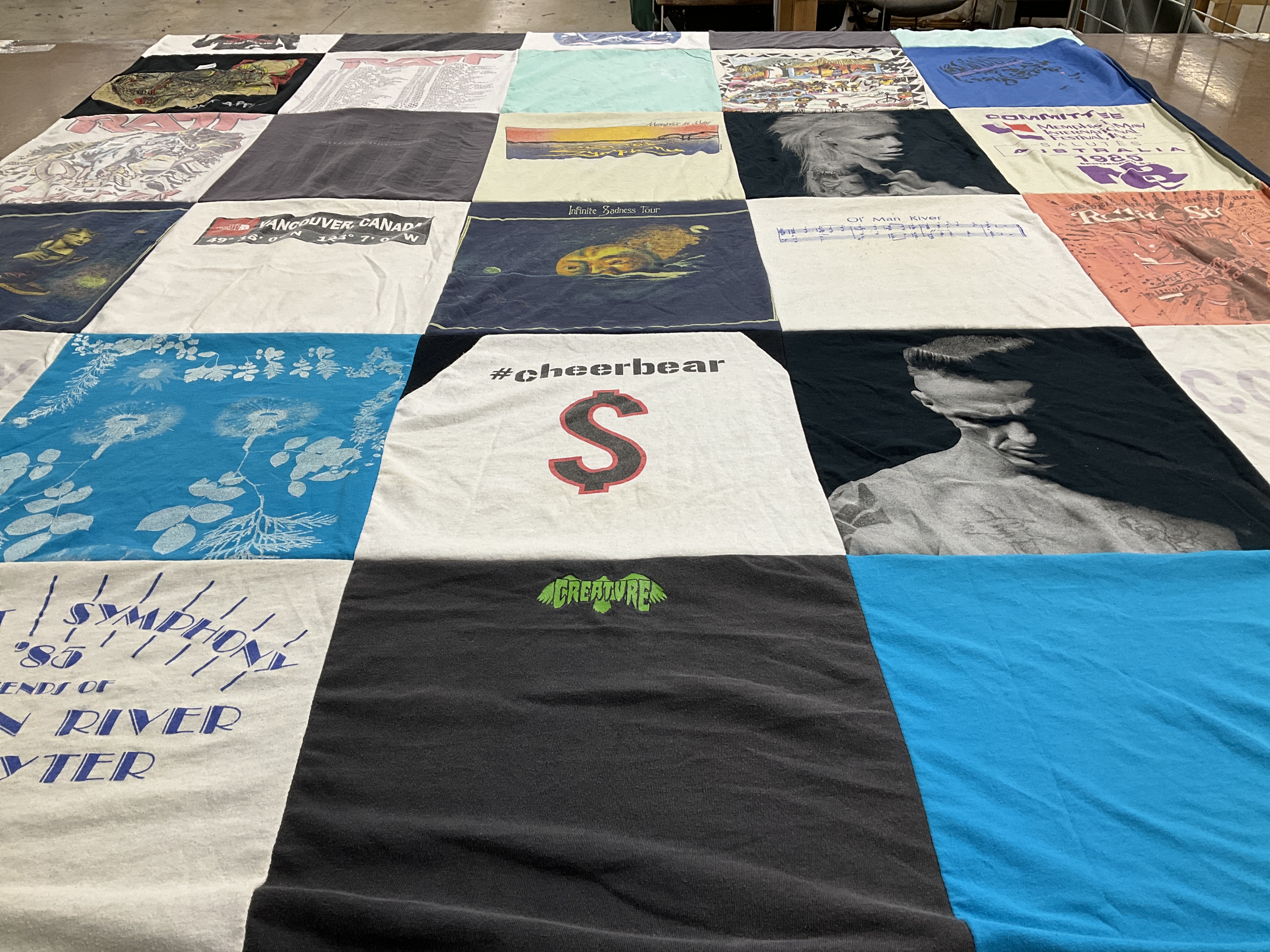 T-shirt quilt with music, art themes by Jonathan from TN