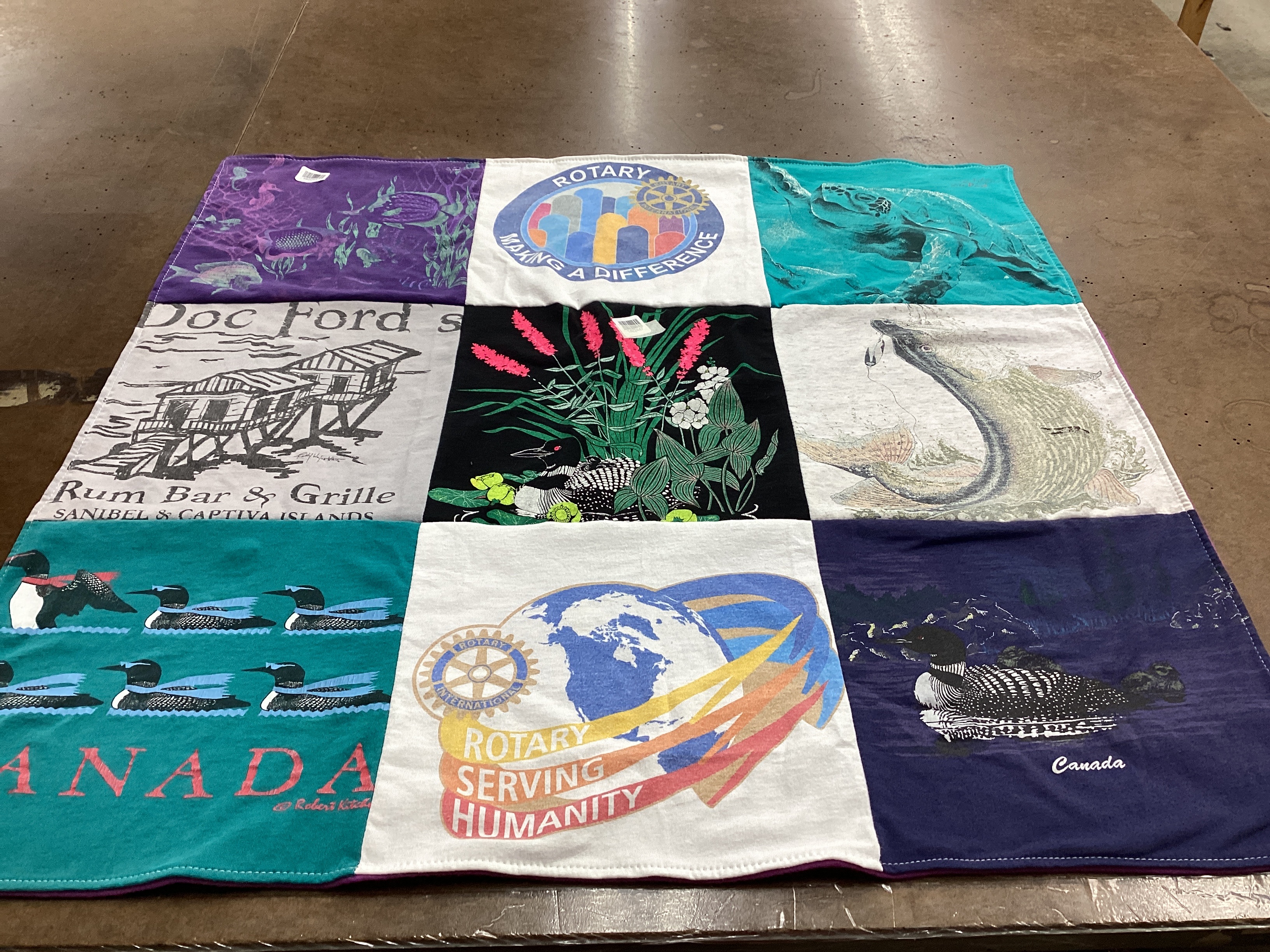 T-shirt quilt with fishing, nature themes by Linda from FL