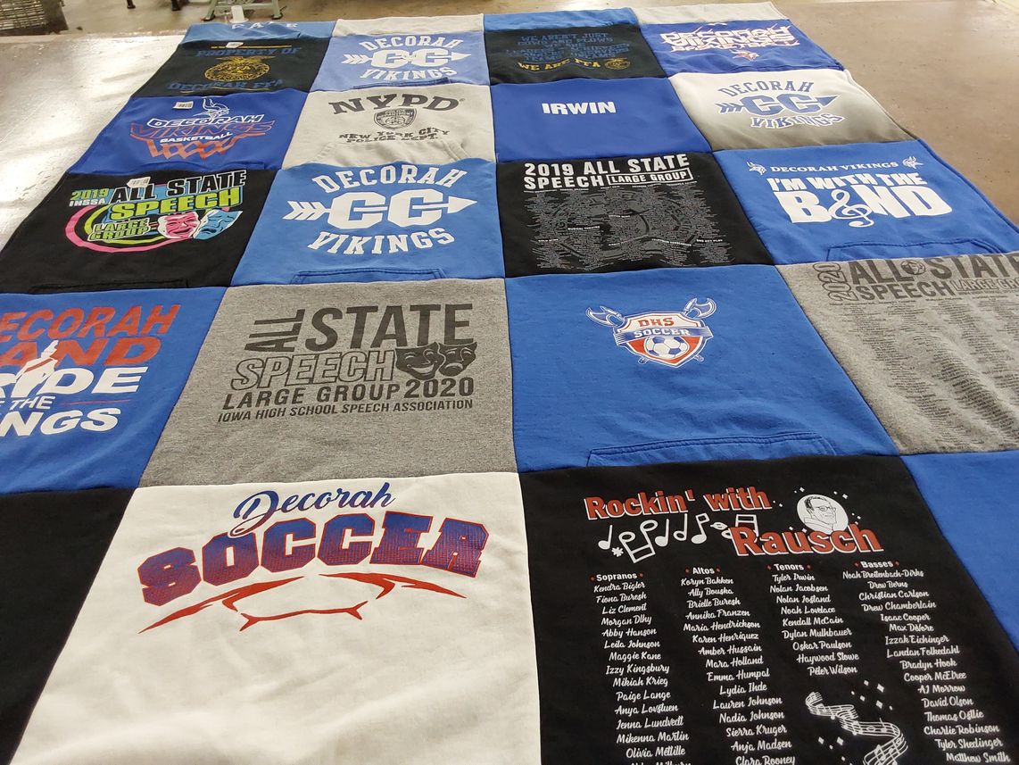T-shirt quilt featuring decorah soccer, decorah vikings by Stacey from IA