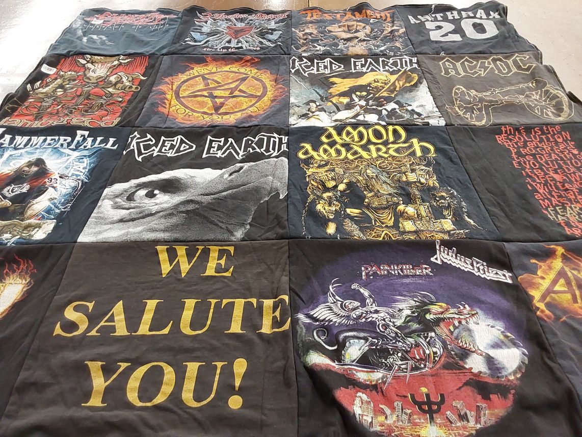 T-shirt quilt with heavy metal music, rock music themes by David from FL