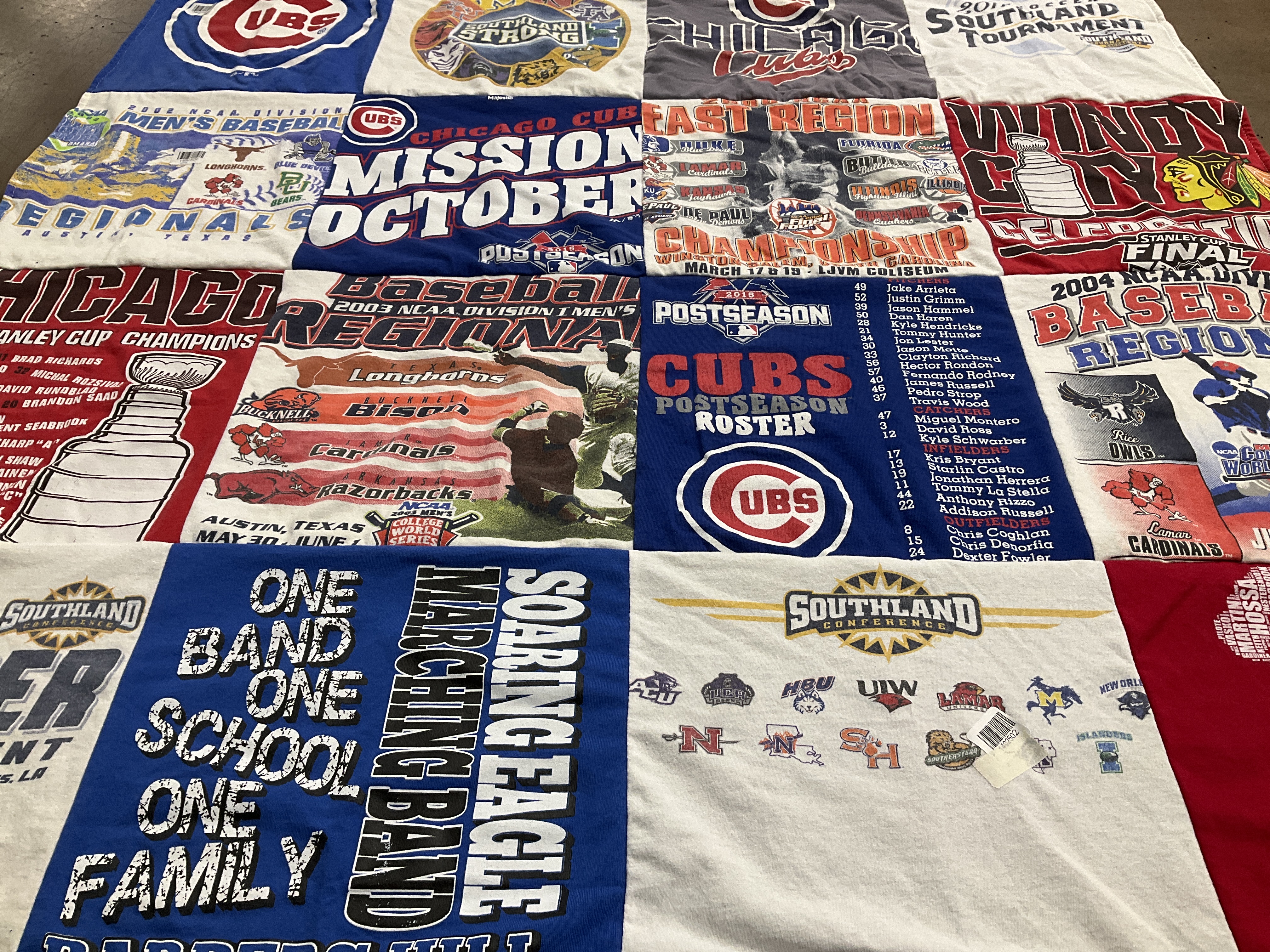 T-shirt quilt featuring chicago cubs, longhorns by Jennifer from TX