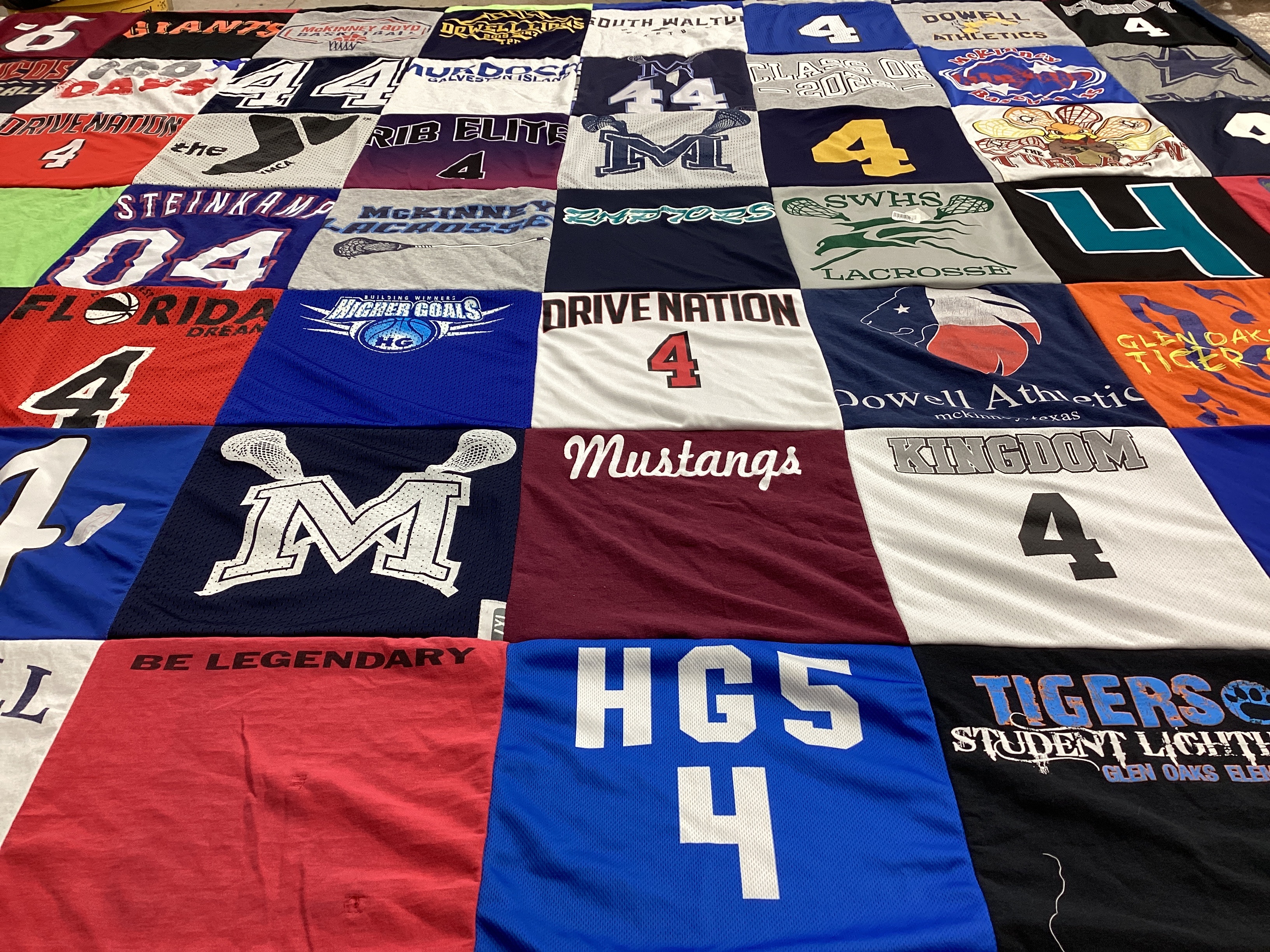 T-shirt quilt featuring mckinney mustangs, glenoak tigers by Lisa from FL