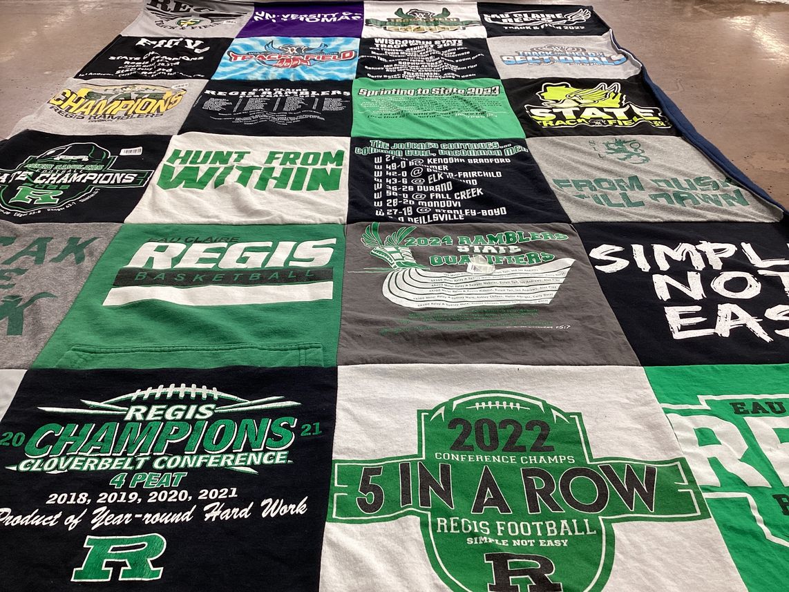 T-shirt quilt featuring regis football, regis basketball by megan from WI