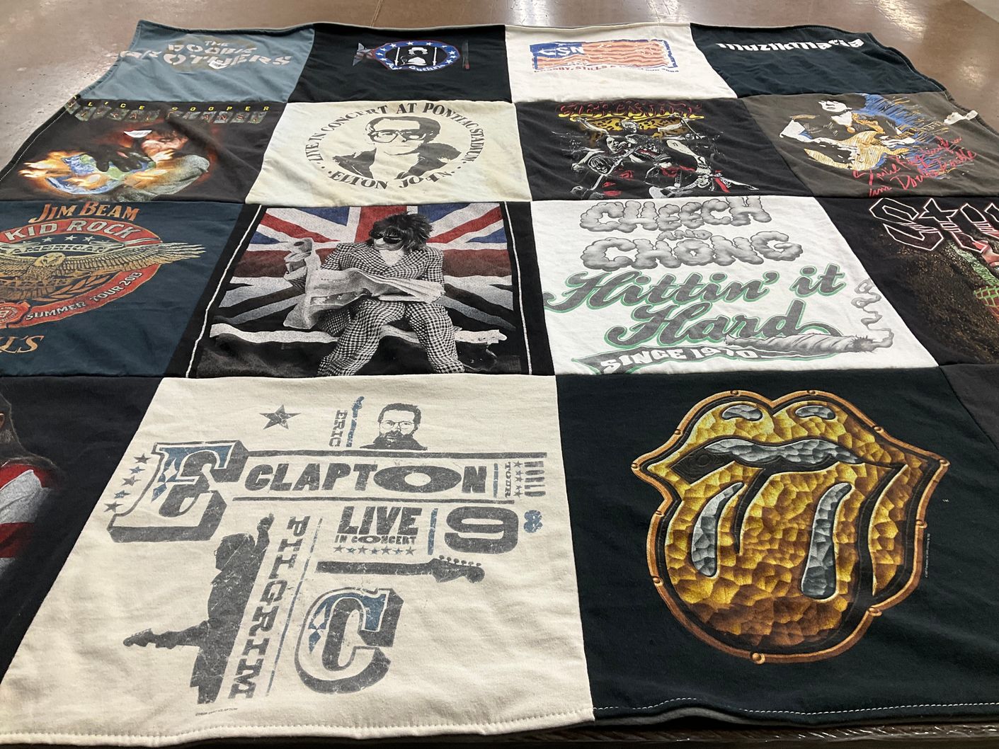 T-shirt quilt with music, rock themes by James from FL