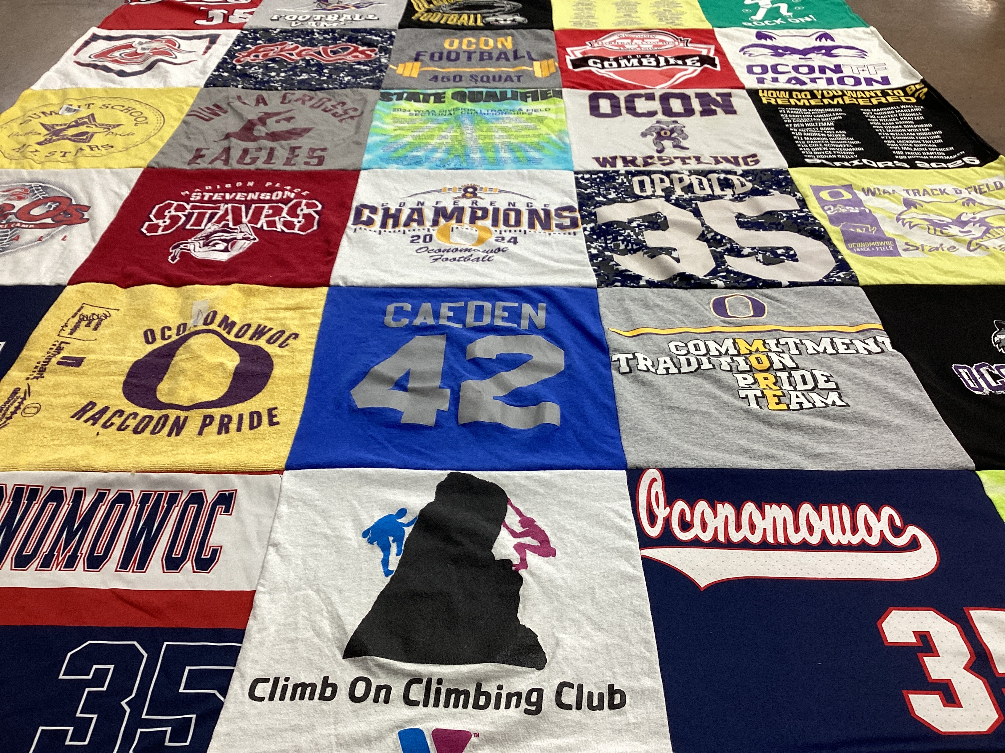 T-shirt quilt featuring oconowoc football team, stevenson stars by Andrea from MO