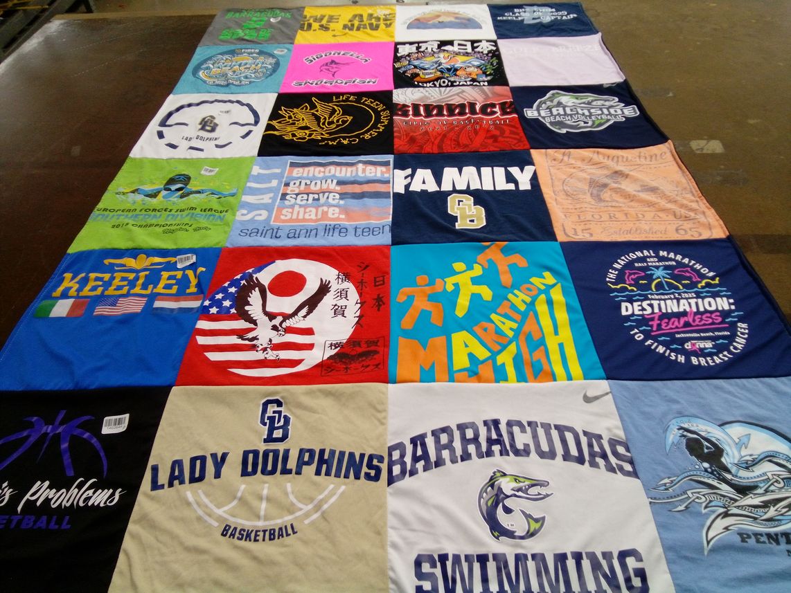 T-shirt quilt featuring lady dolphins basketball team, barracudas swimming team by Rachael from FL