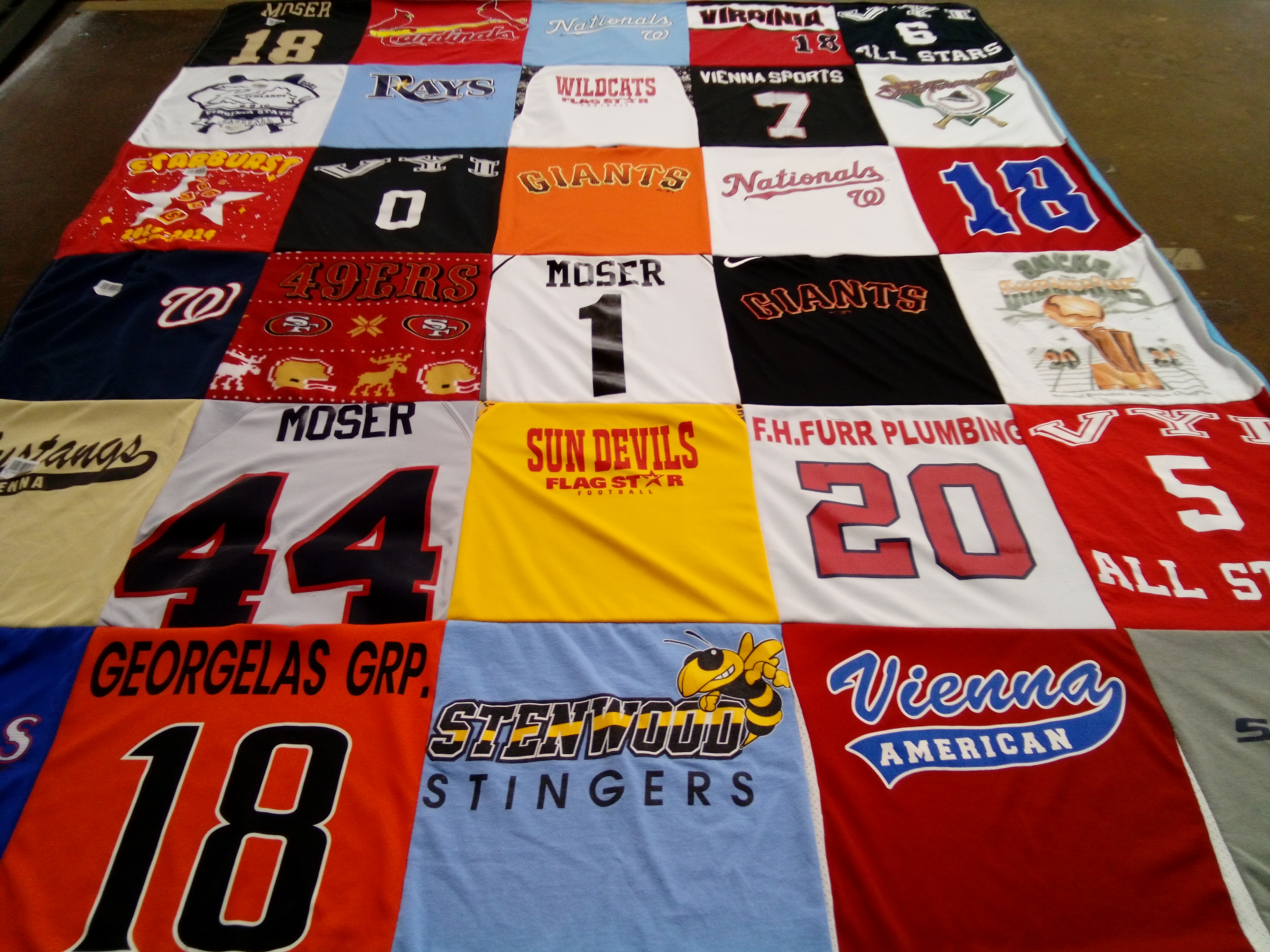 T-shirt quilt featuring mustangs, giants by Leah from VA