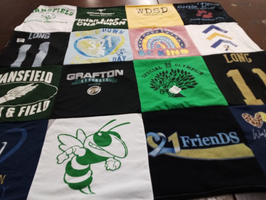 T-shirt quilt featuring grafton baseball, mansfield track and field by Lori from MA