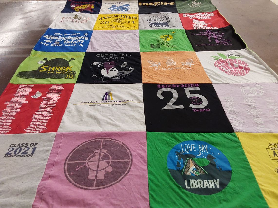 T-shirt quilt from annunciation school by Tara from NY