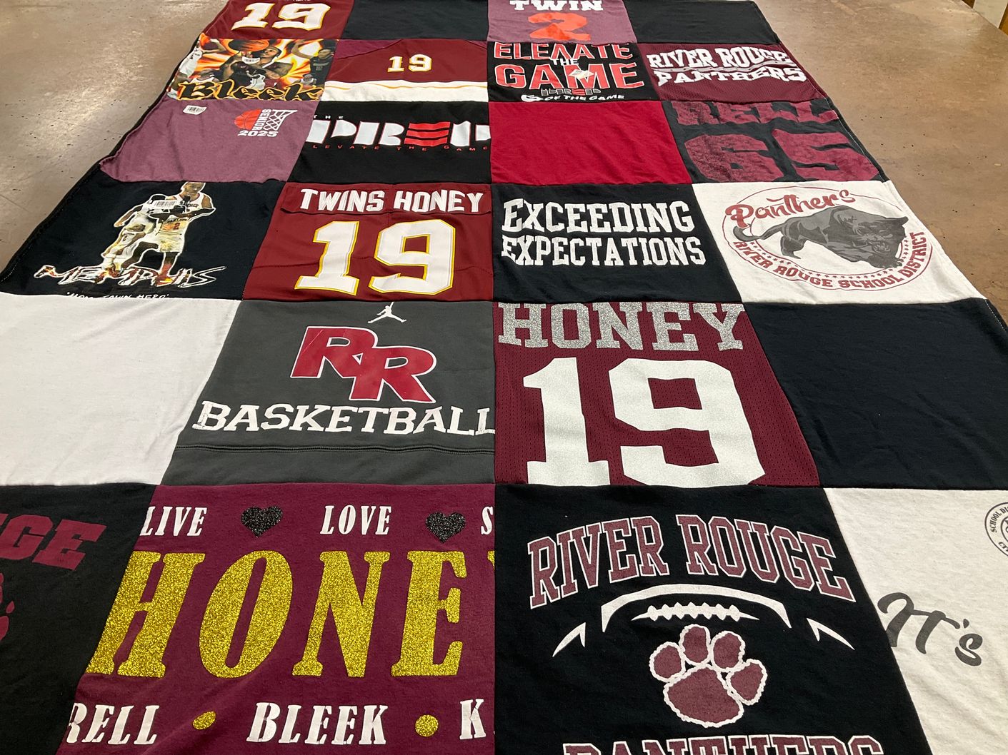 T-shirt quilt featuring river rouge panthers by Candise from MI