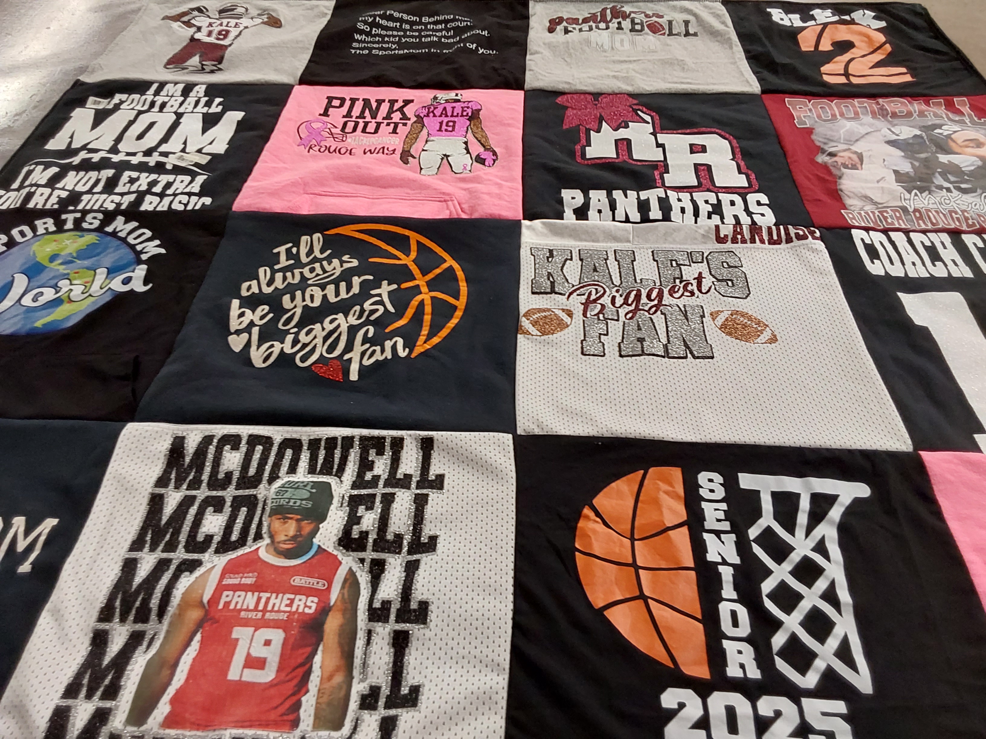 T-shirt quilt featuring mcdowell panthers by Candise from MI