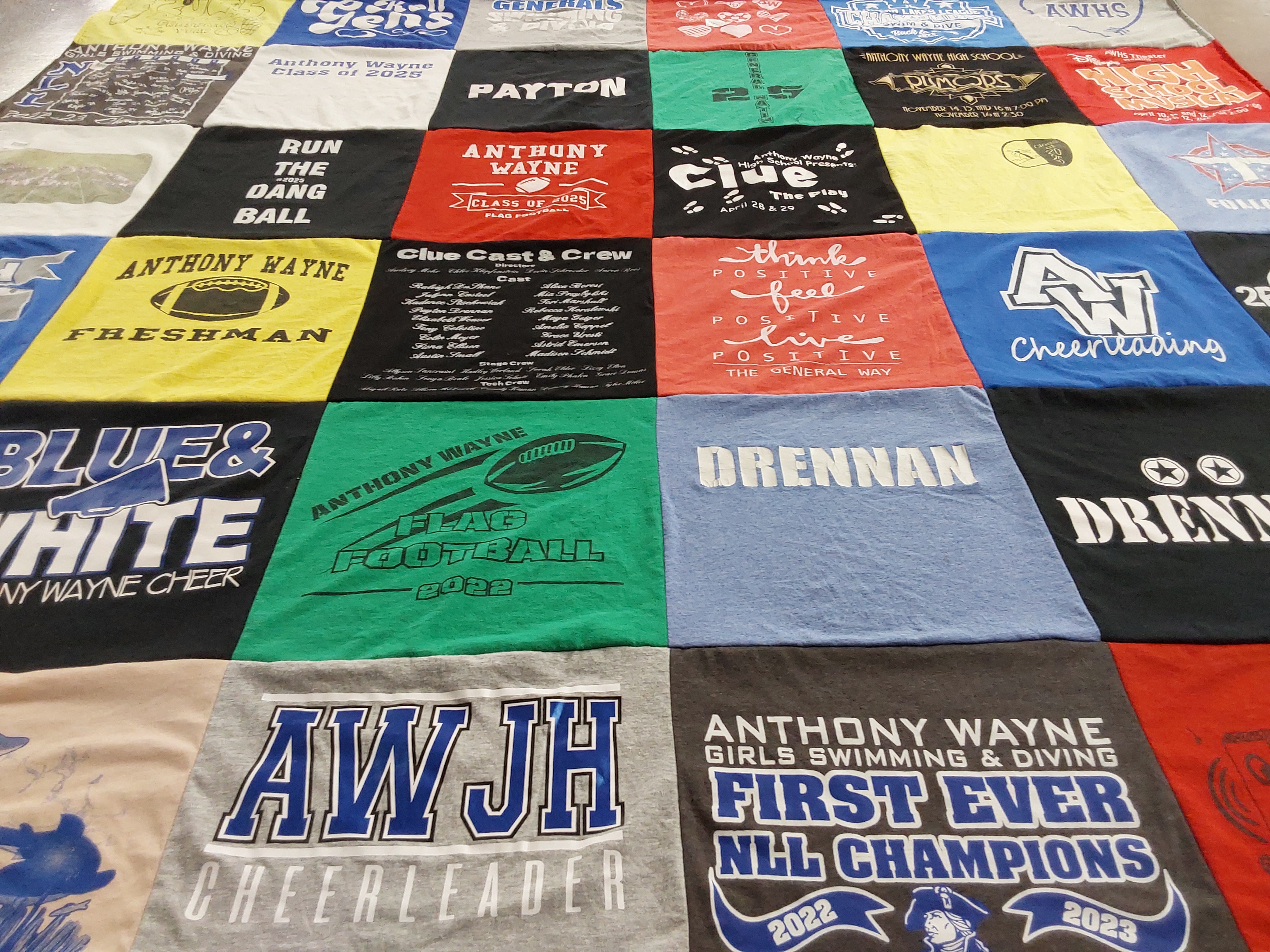 T-shirt quilt featuring anthony wayne girls swimming, anthony wayne cheerleading by Janice from OH