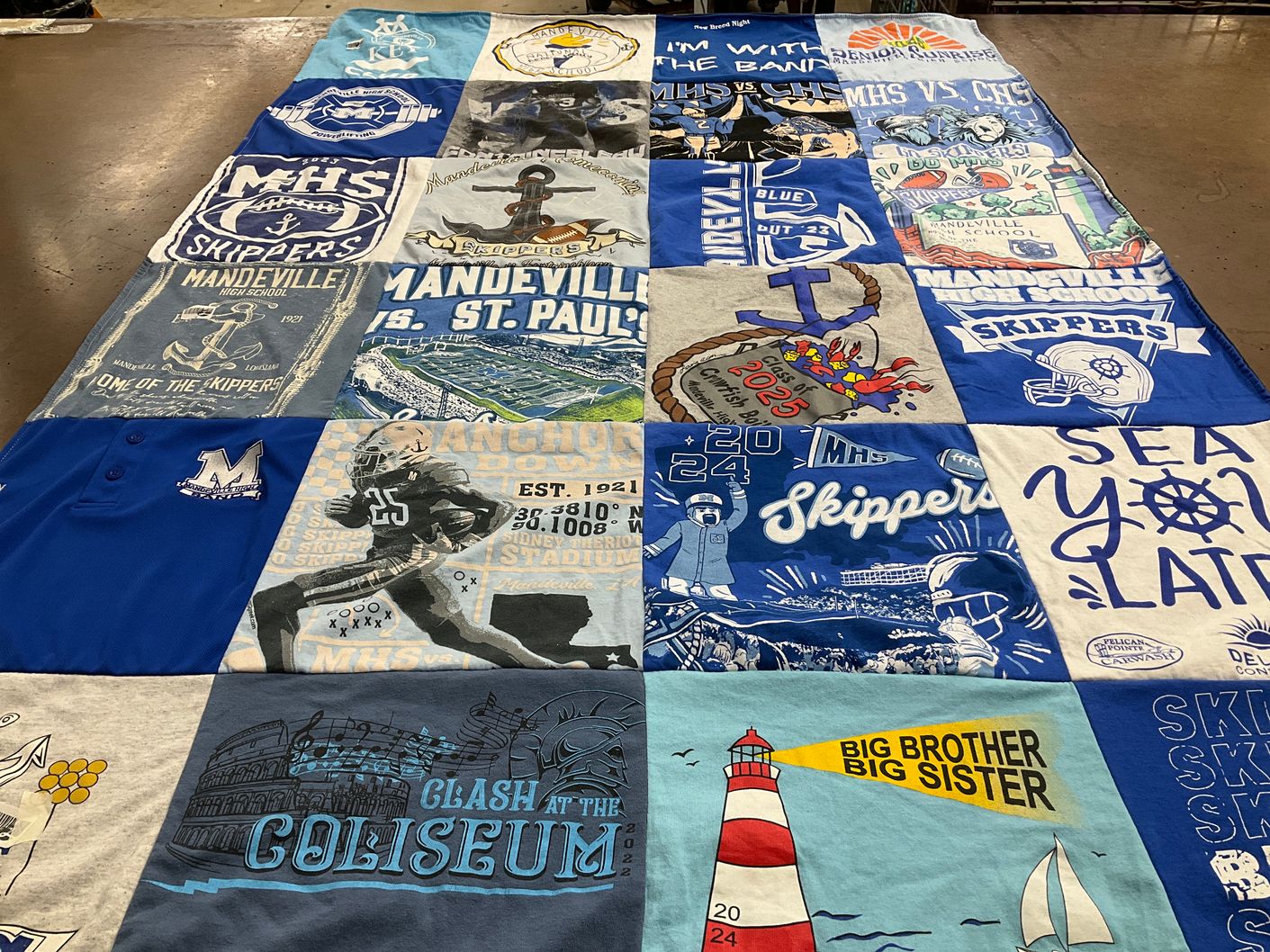 T-shirt quilt featuring mandeville high school skippers by Cheryl from LA