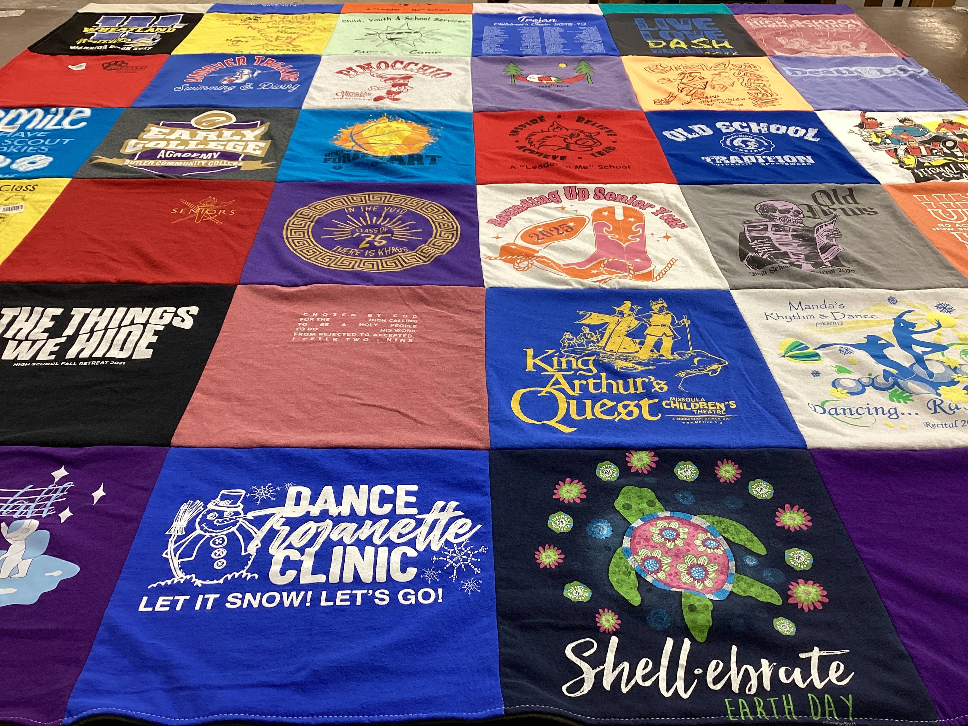T-shirt quilt from community college, high school by Misty from KS